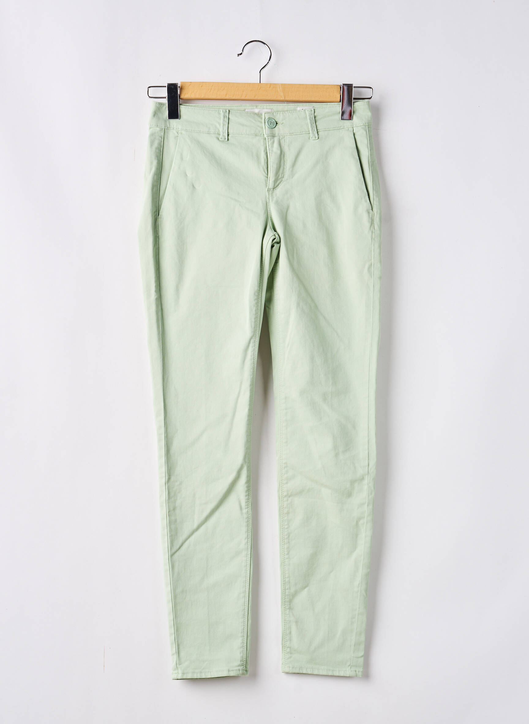 Pantalon chino tissage popeline taille normale vert HAPPY femme