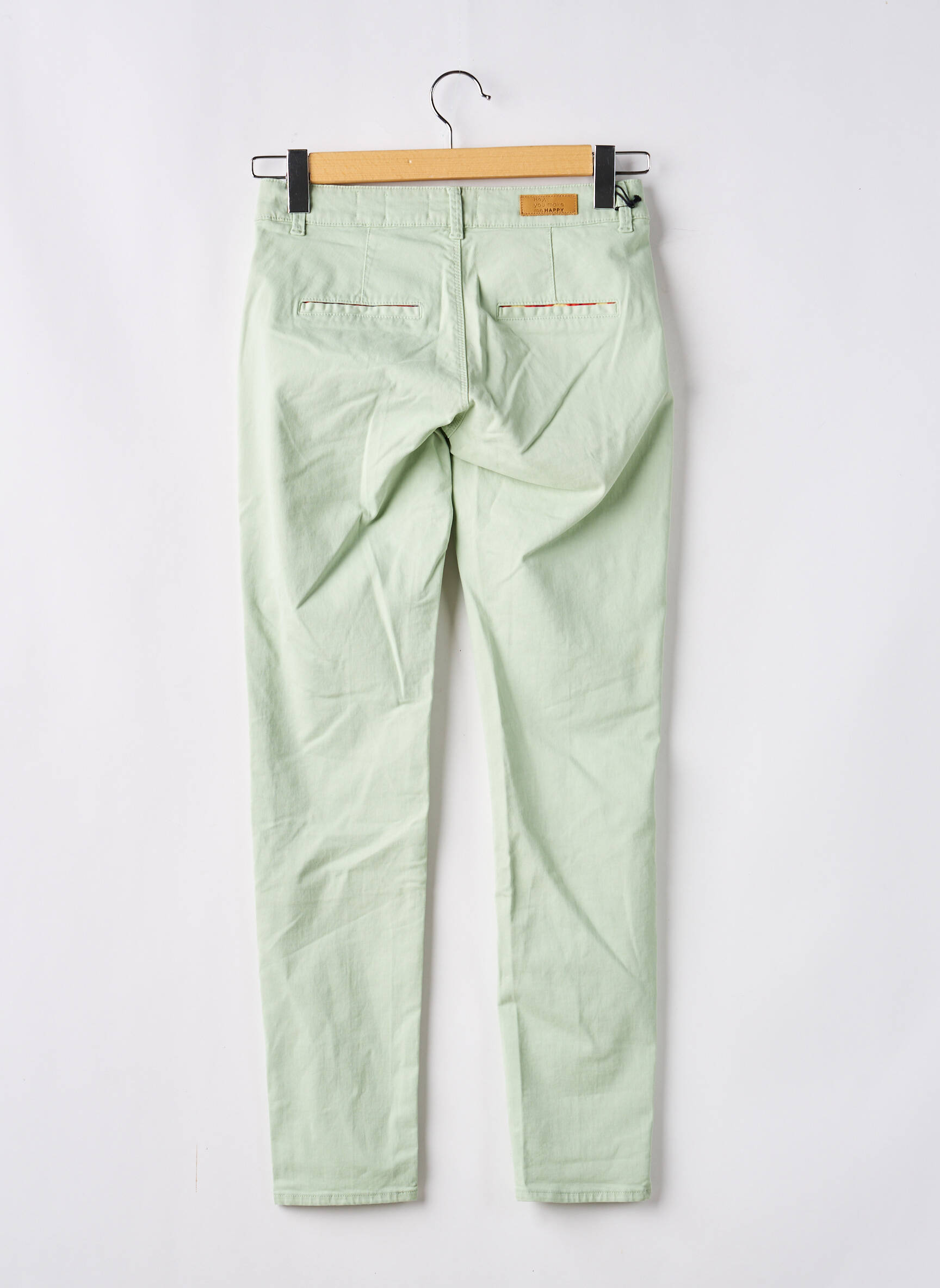 Pantalon chino tissage popeline taille normale vert HAPPY femme