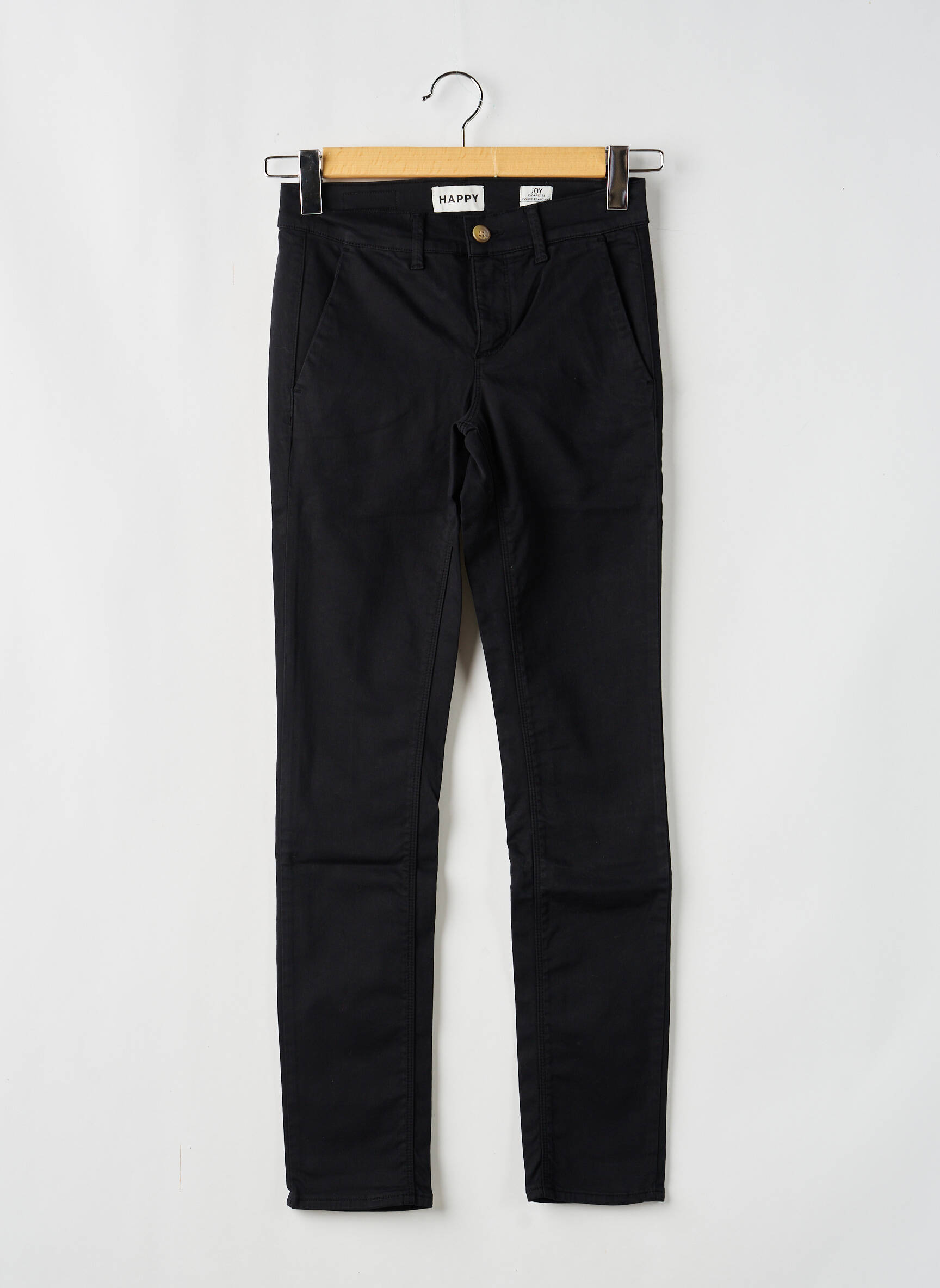 Pantalon chino tissage popeline taille normale noir HAPPY femme