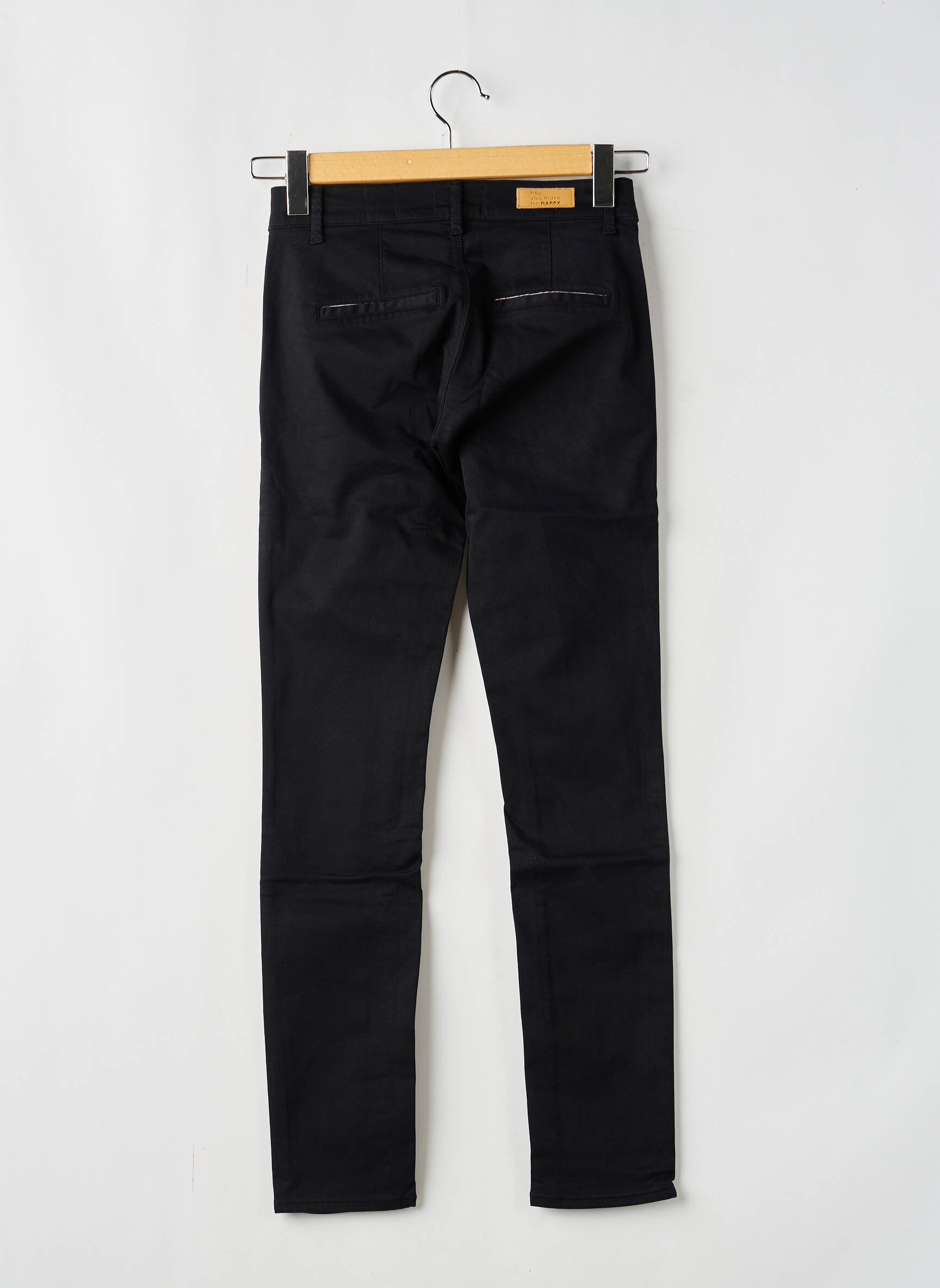 Pantalon chino tissage popeline taille normale noir HAPPY femme