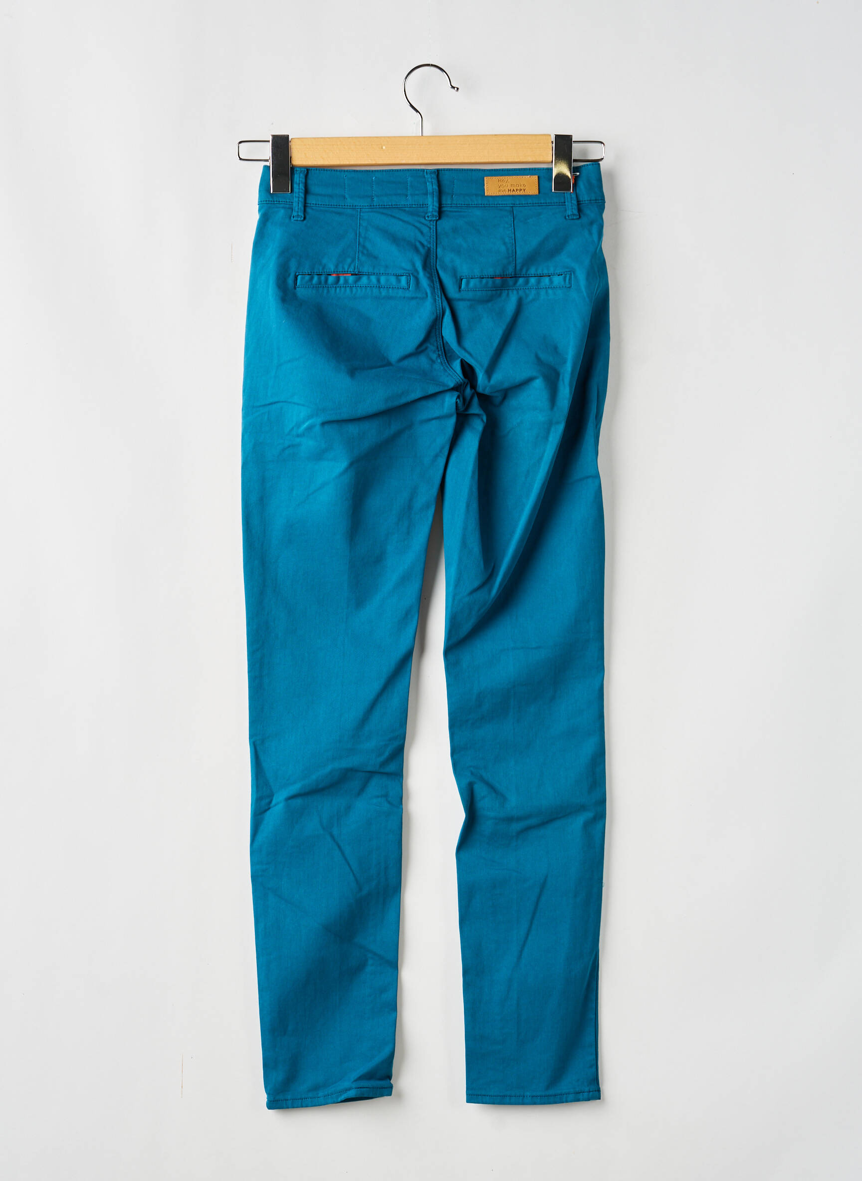 Pantalon chino tissage popeline taille normale bleu HAPPY femme