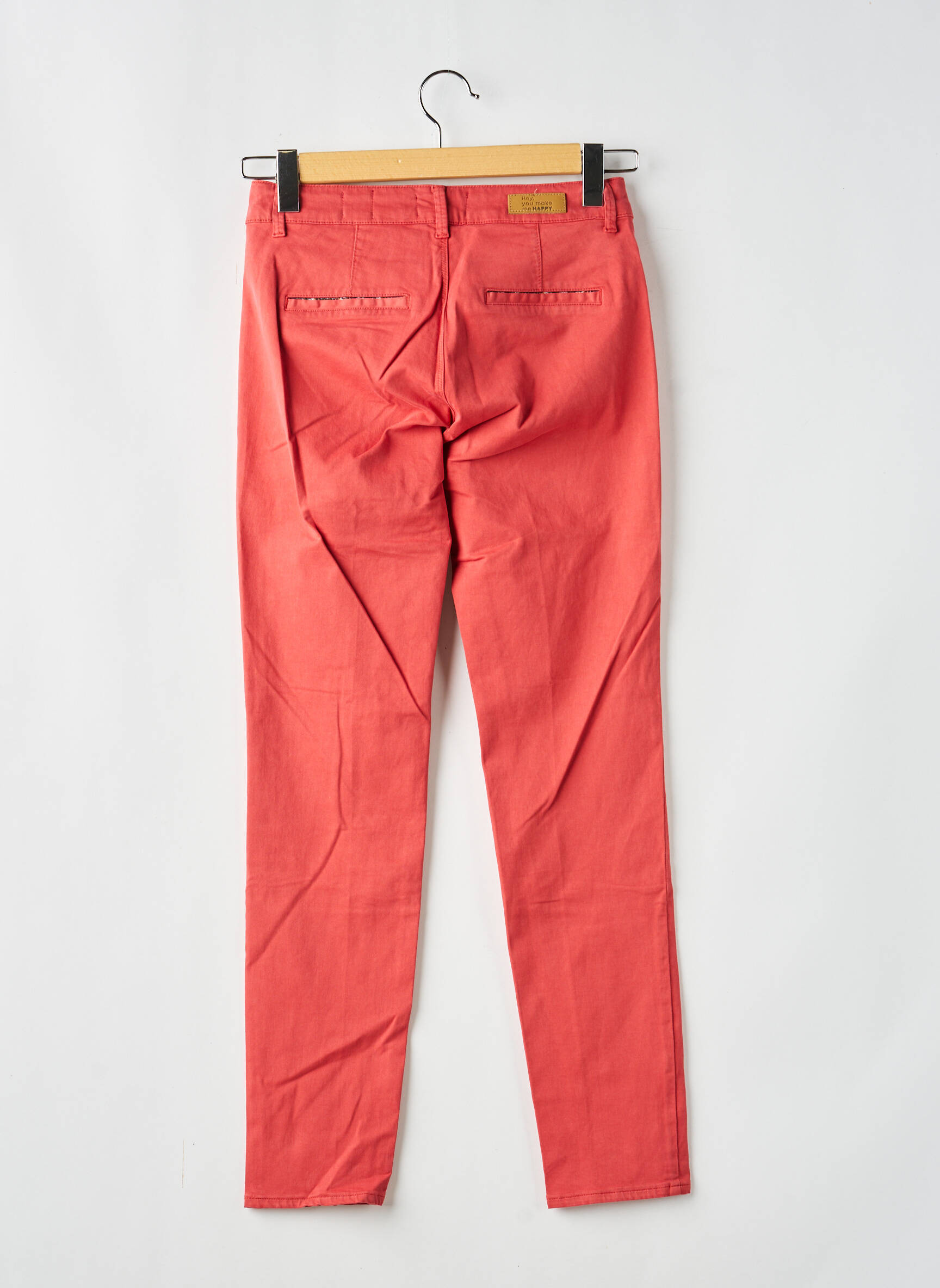 Pantalon chino tissage popeline taille normale orange HAPPY femme