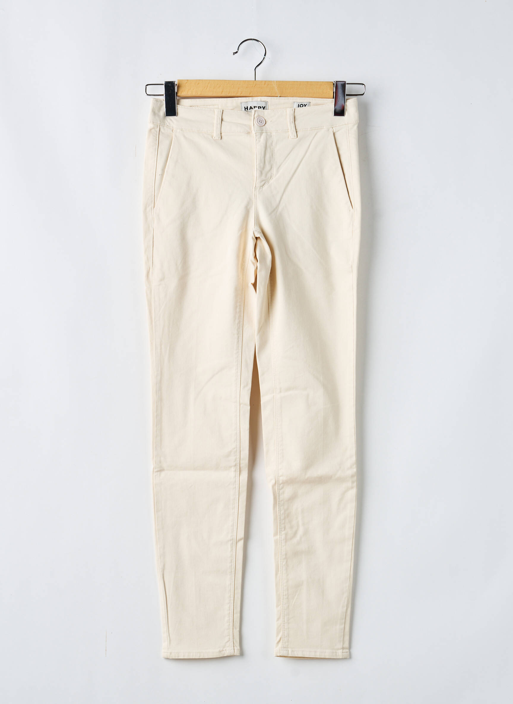 Pantalon chino tissage popeline taille normale beige HAPPY femme