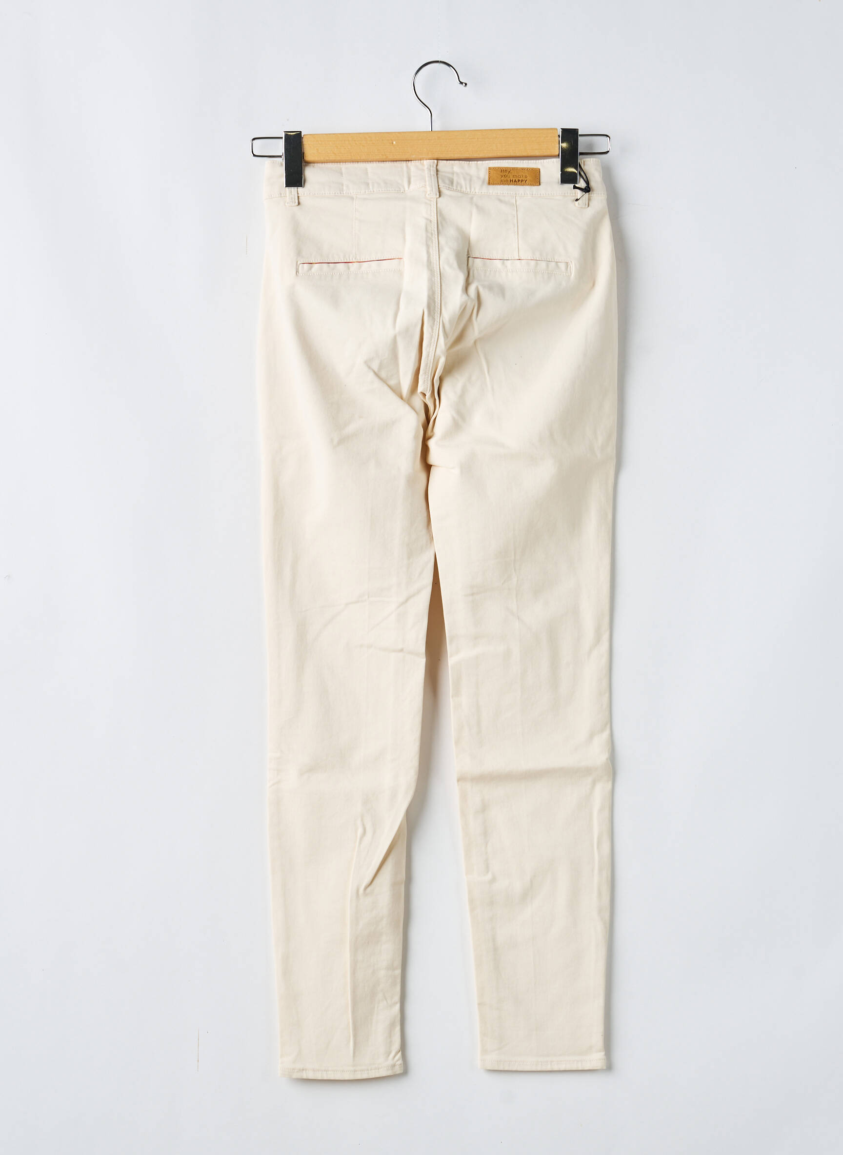 Pantalon chino tissage popeline taille normale beige HAPPY femme