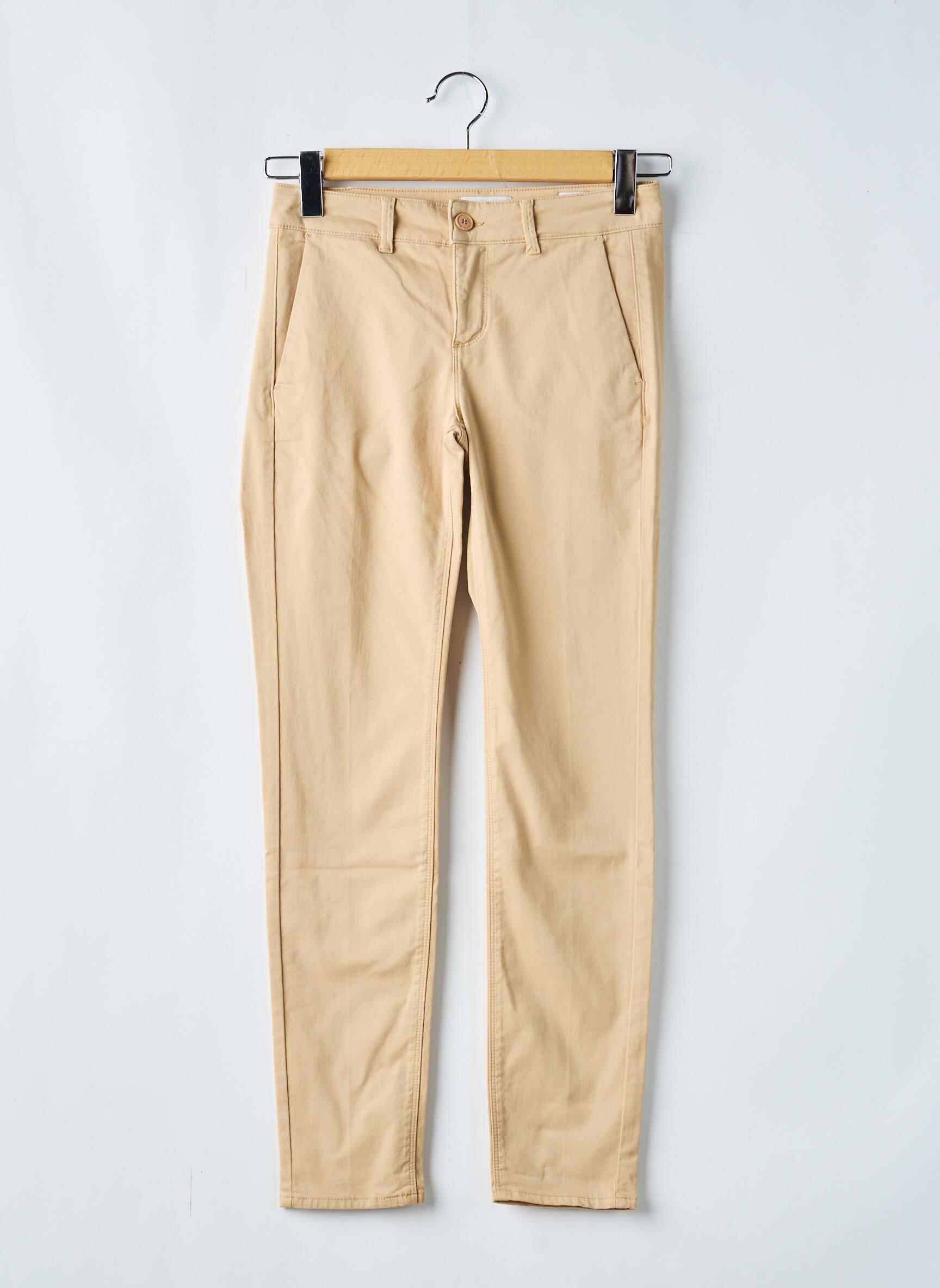 Pantalon chino tissage popeline taille normale beige fonce HAPPY femme