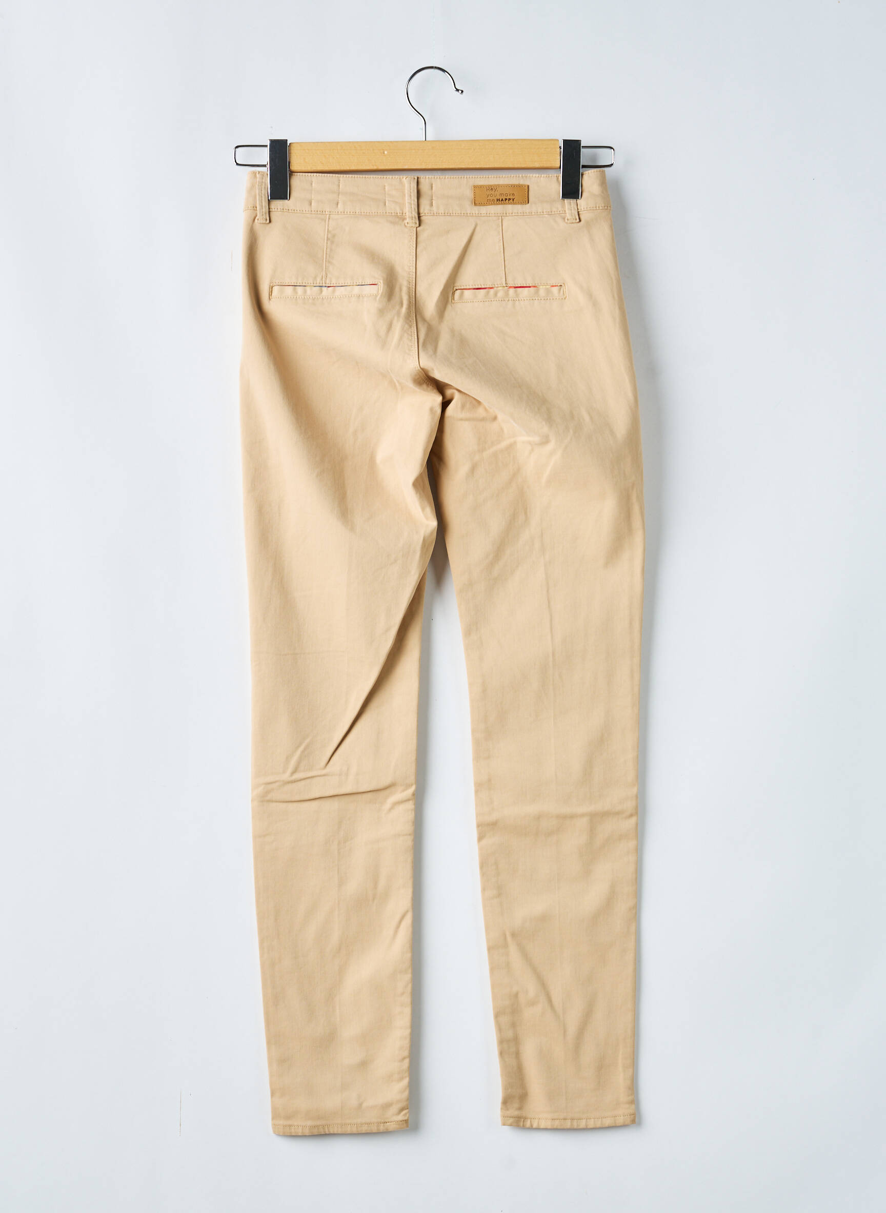 Pantalon chino tissage popeline taille normale beige fonce HAPPY femme