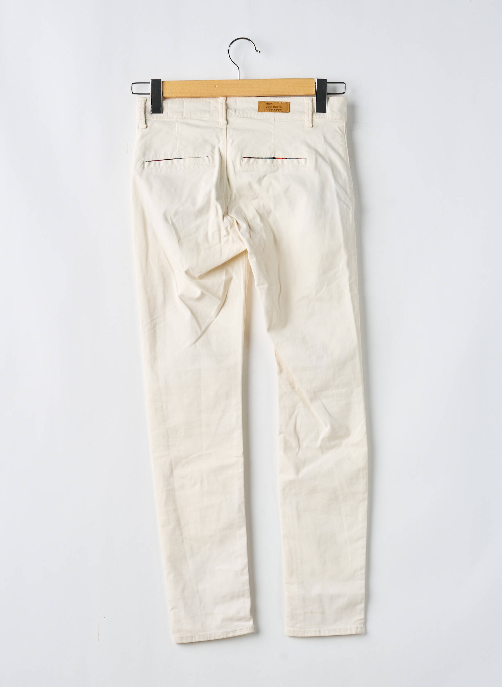 Pantalon chino tissage popeline taille normale beige HAPPY femme
