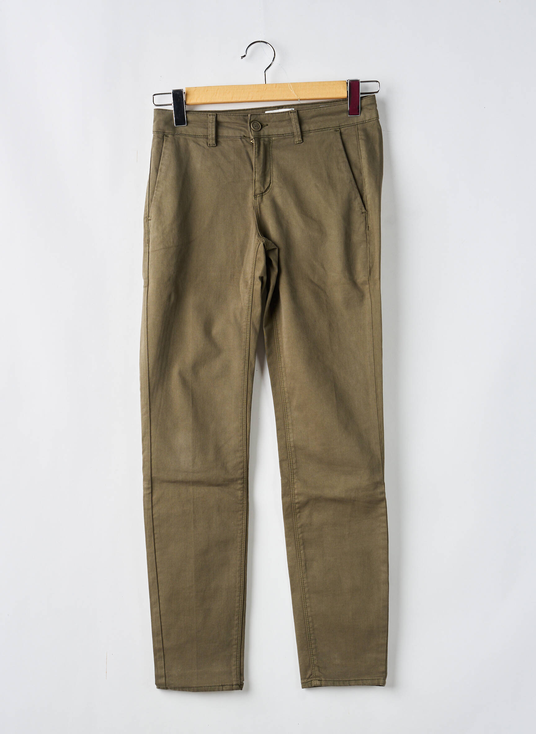 Pantalon chino tissage popeline taille normale vert HAPPY femme