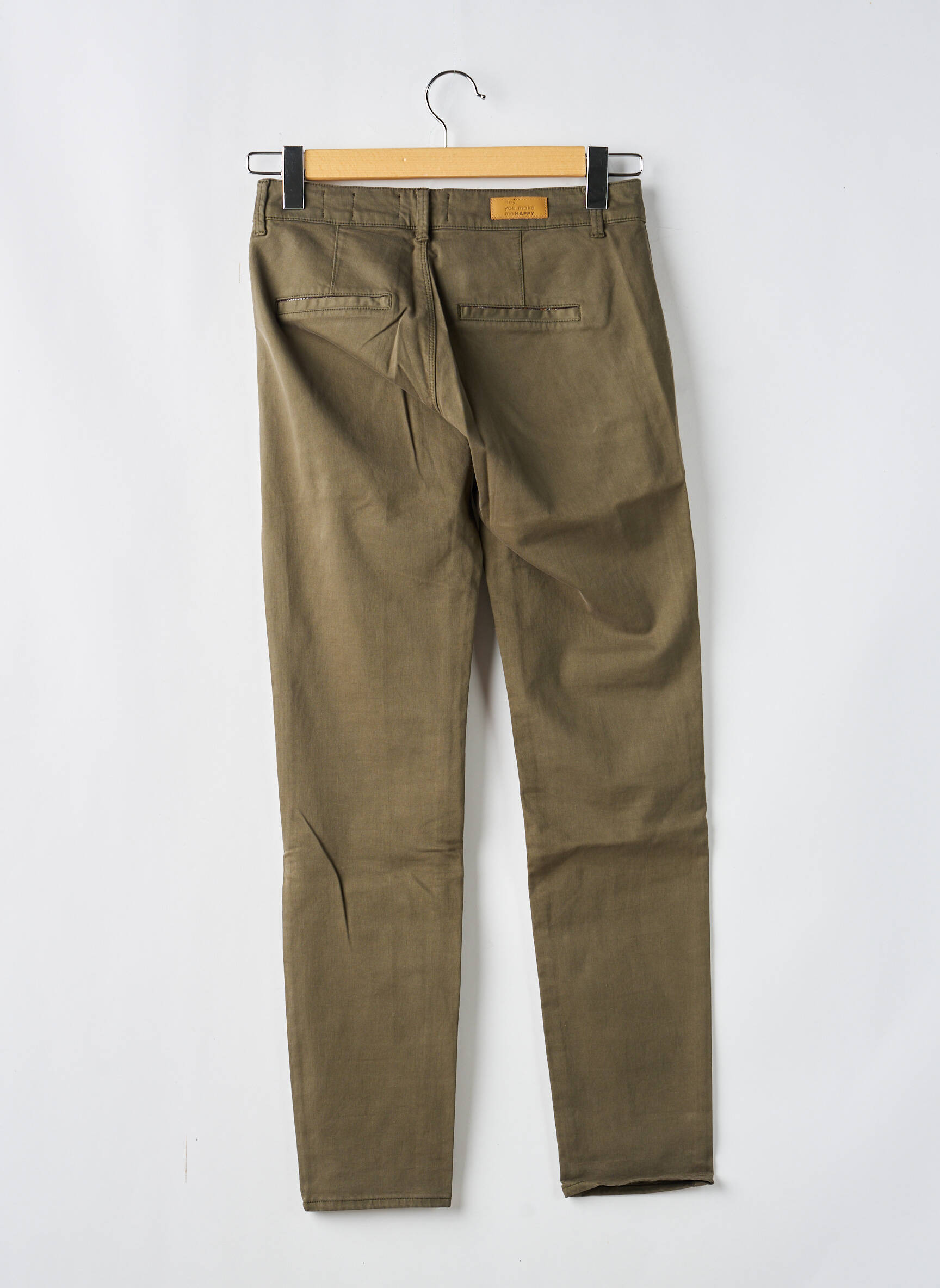 Pantalon chino tissage popeline taille normale vert HAPPY femme