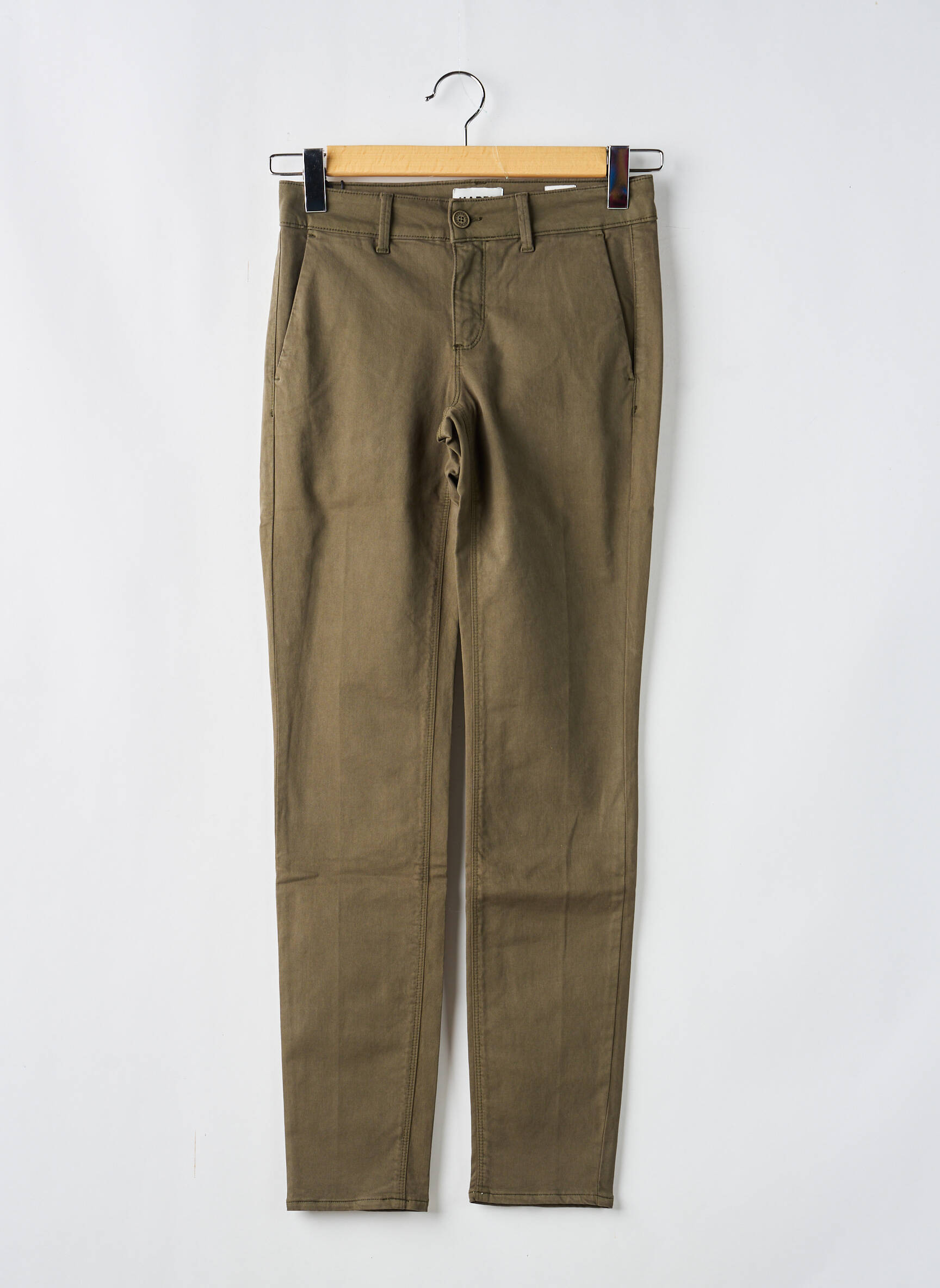Pantalon chino tissage popeline taille normale vert HAPPY femme