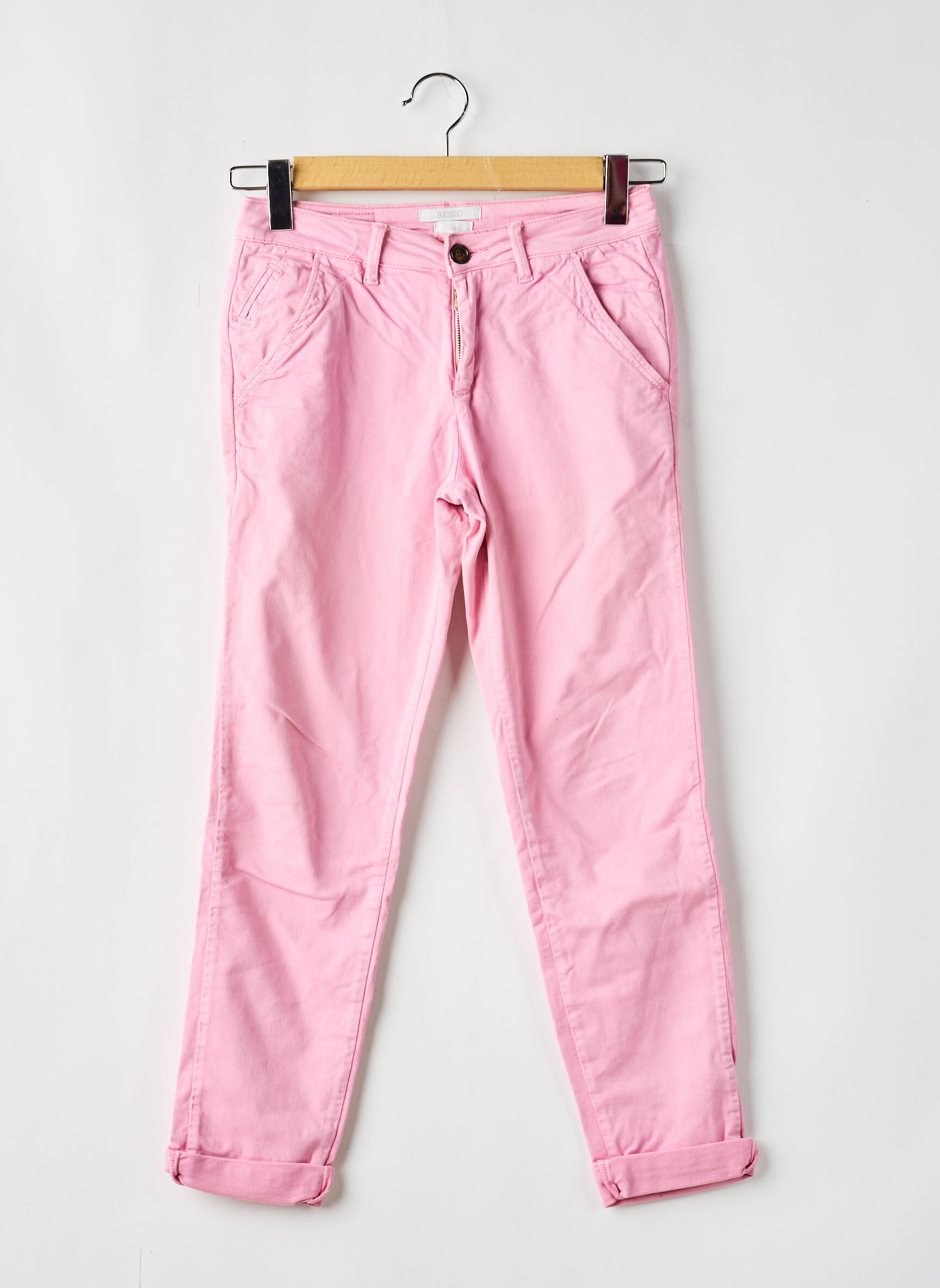 Pantalon chino tissage popeline taille normale rose REIKO femme