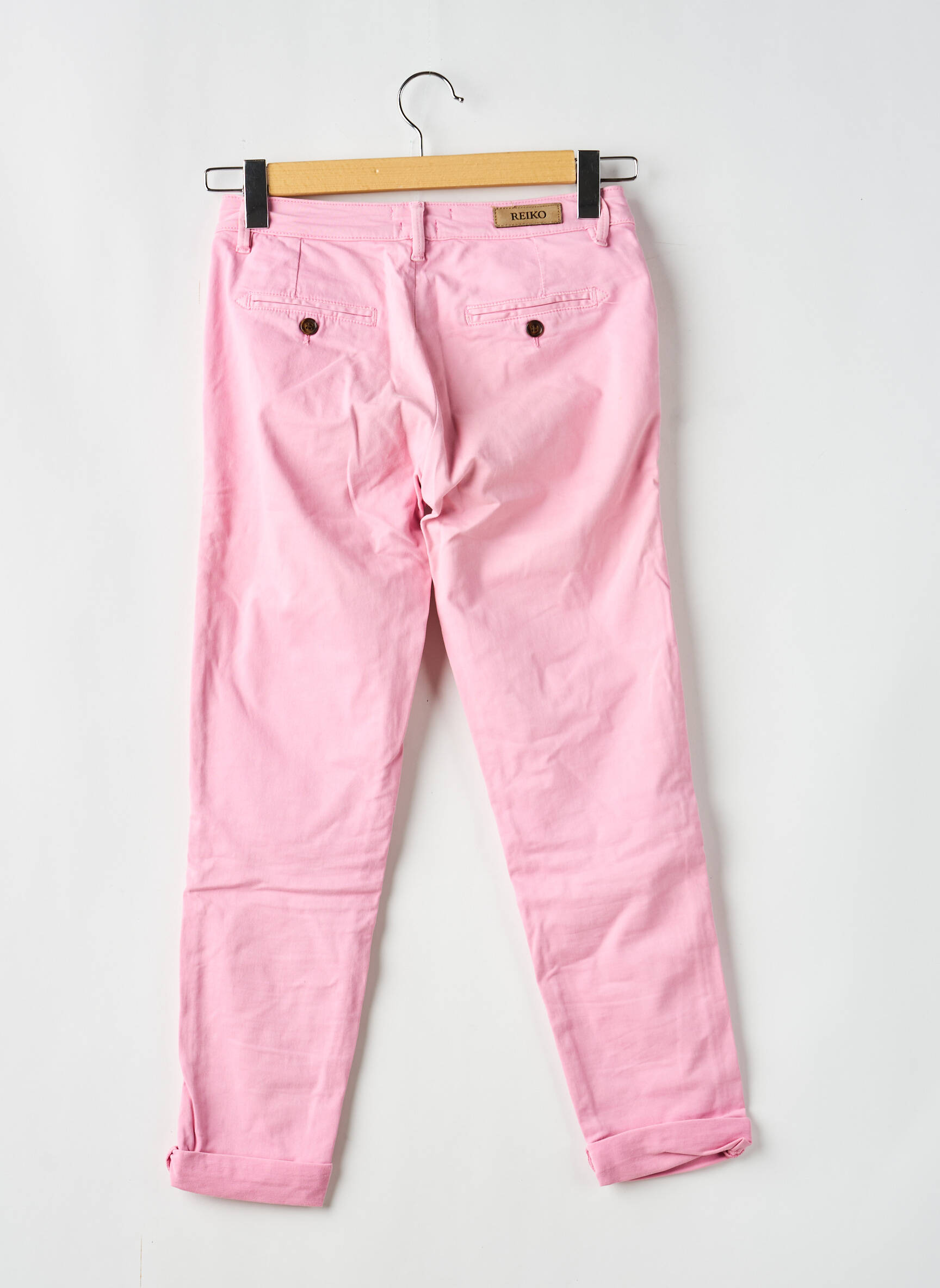 Pantalon chino tissage popeline taille normale rose REIKO femme
