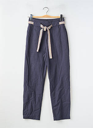 Pantalon droit tissage crêpe taille haute bleu SUNCOO femme