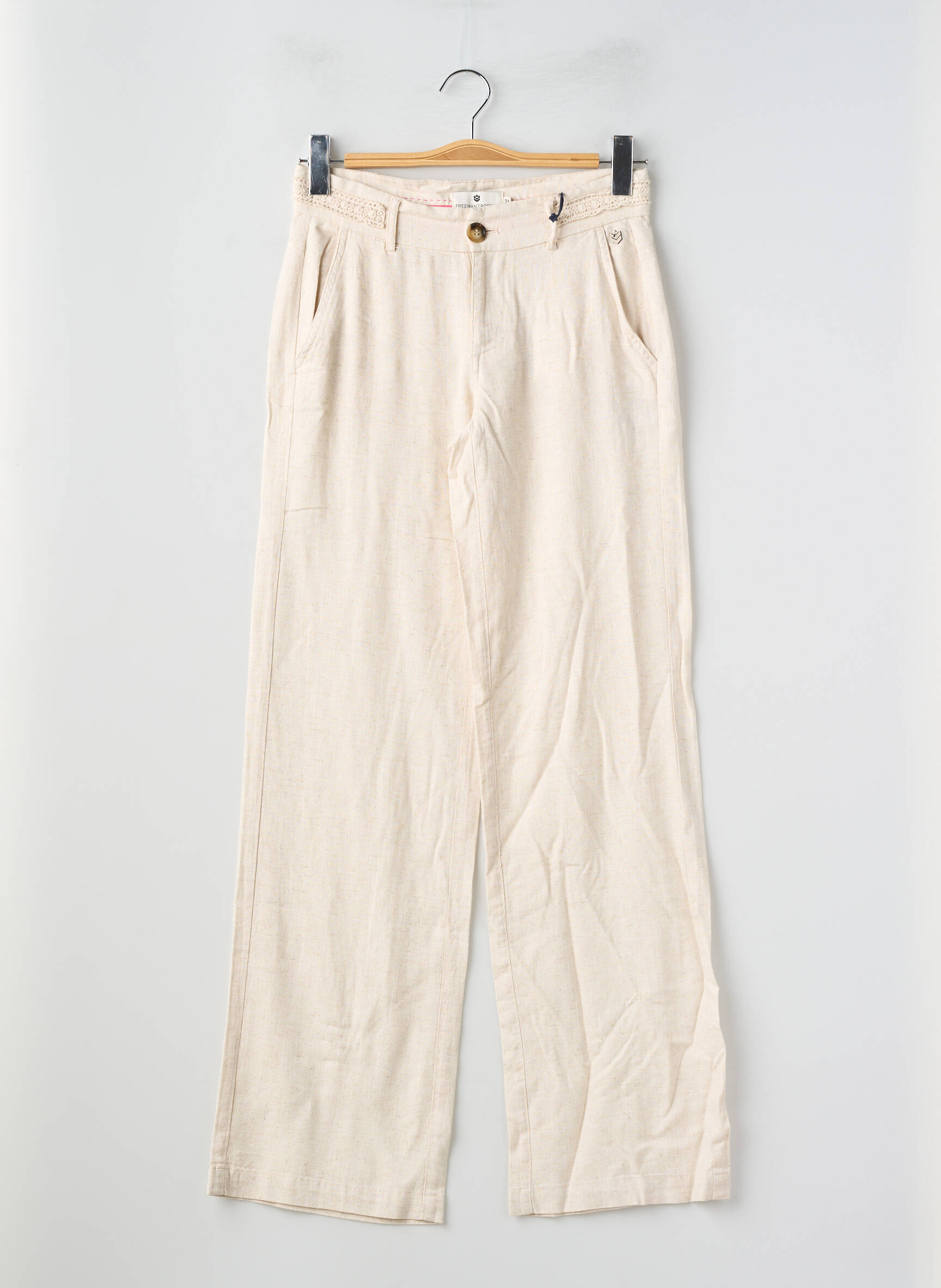 Pantalon droit fermeture zippée sous rabat boutonné beige FREEMAN T.PORTER femme