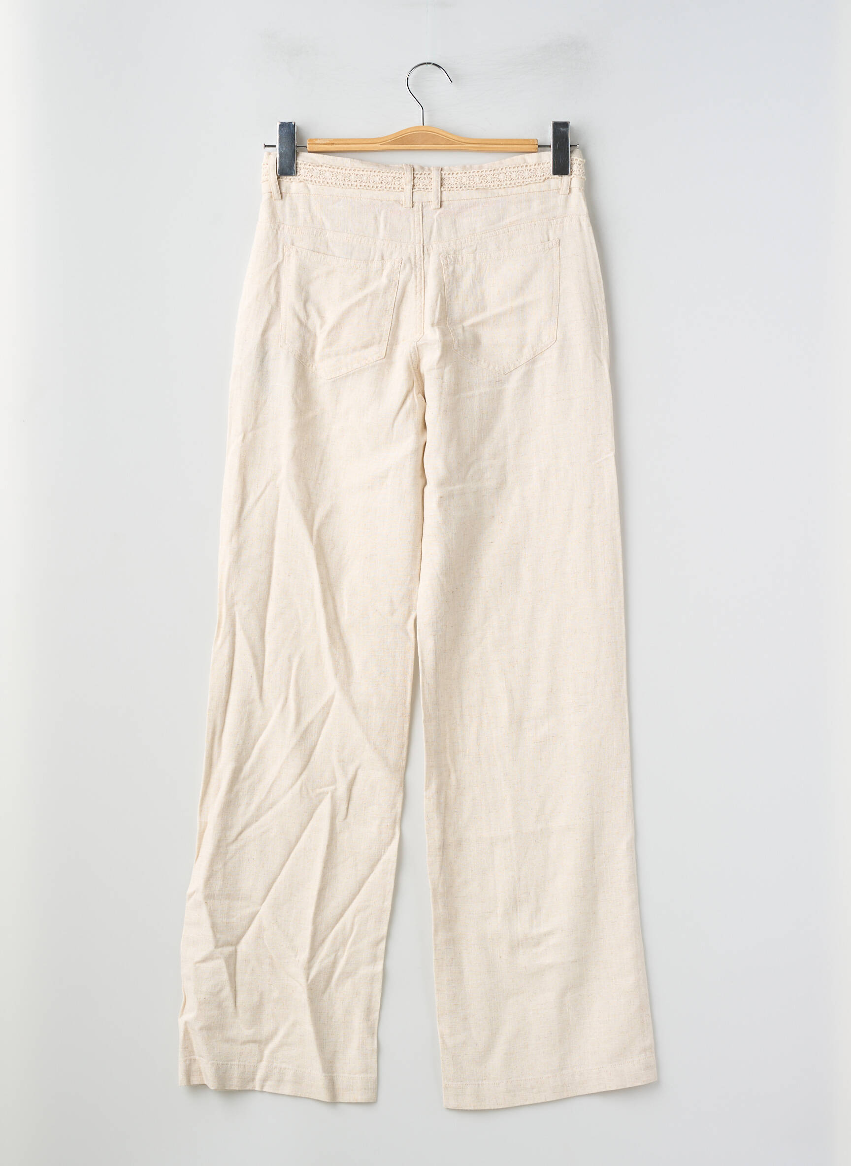 Pantalon droit fermeture zippée sous rabat boutonné beige FREEMAN T.PORTER femme