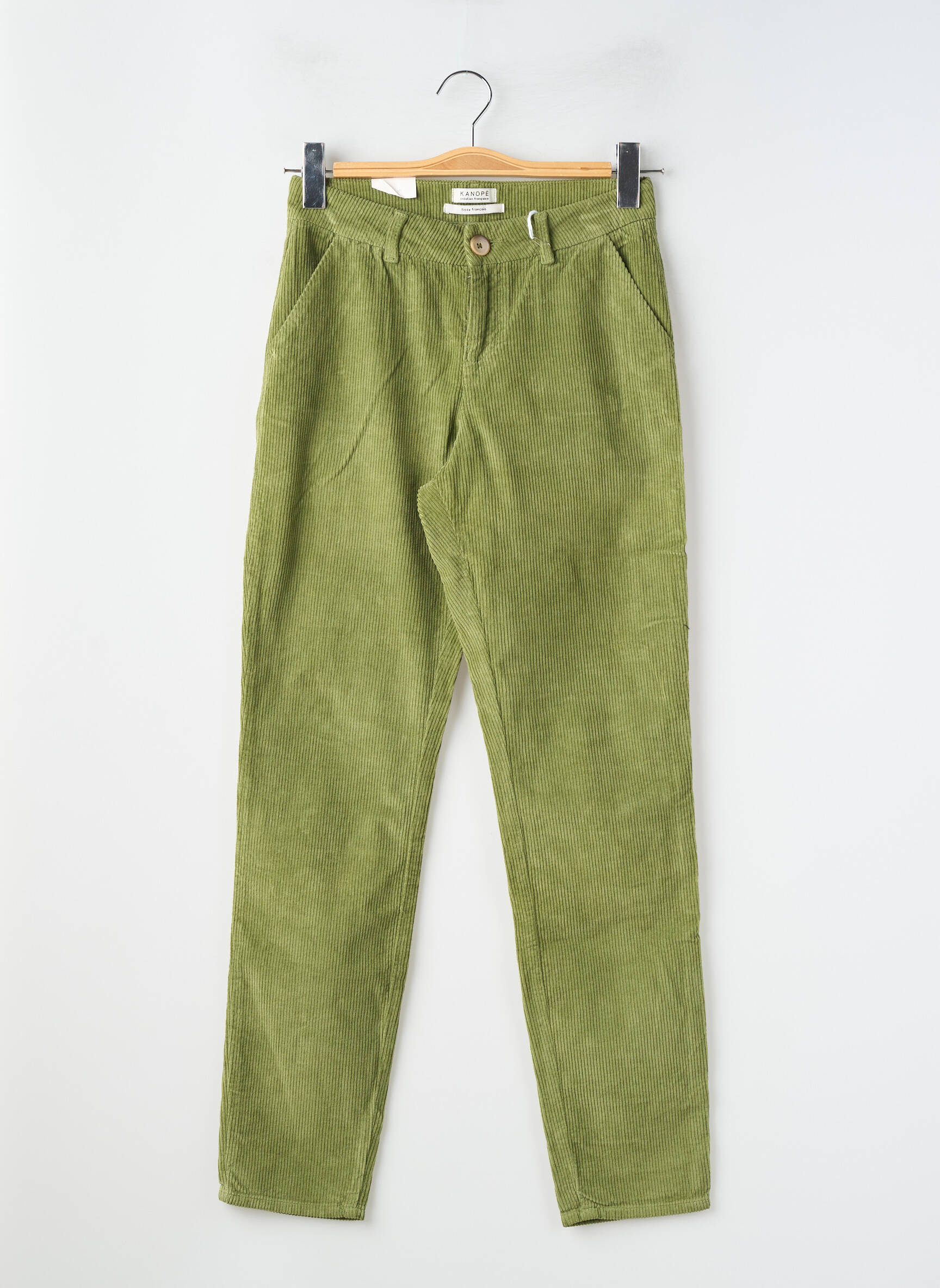 Pantalon chino fermeture zippée sous rabat boutonné taille normale vert KANOPE femme