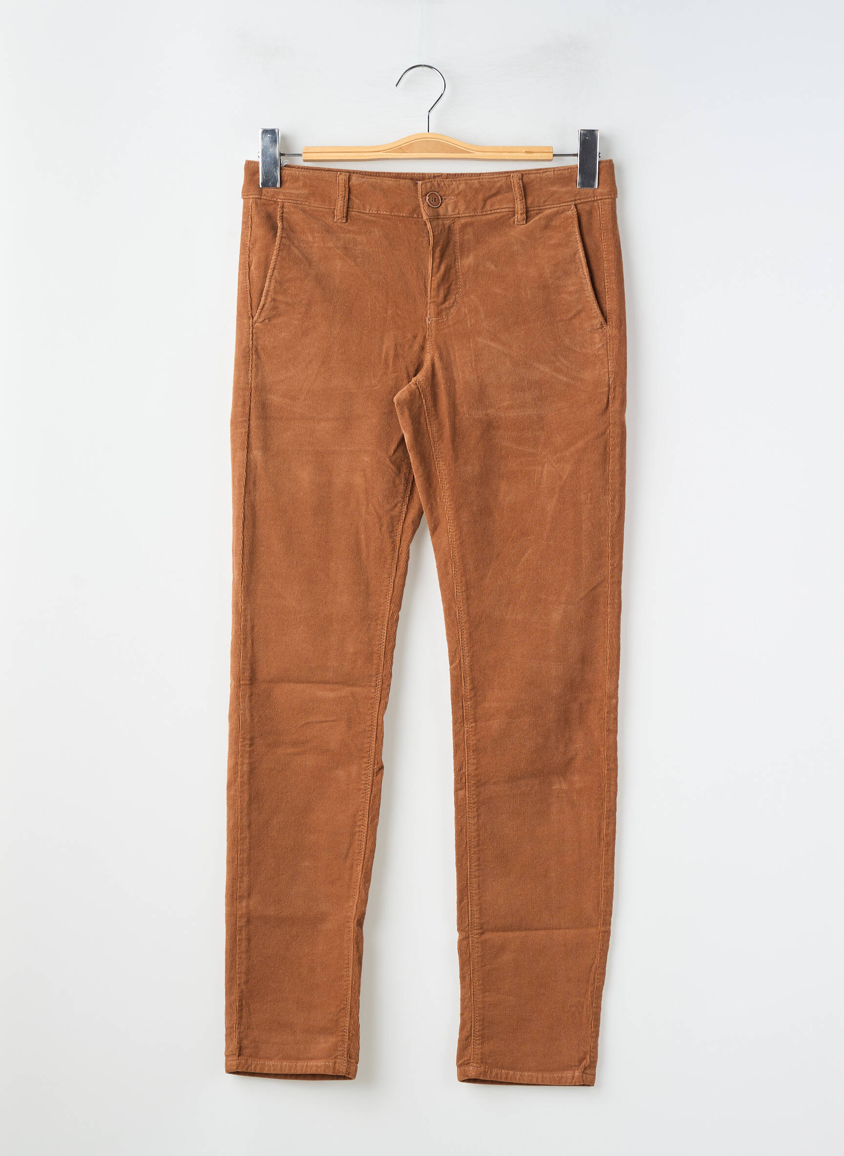 Pantalon chino fermeture zippée sous rabat boutonné taille normale marron HAPPY femme