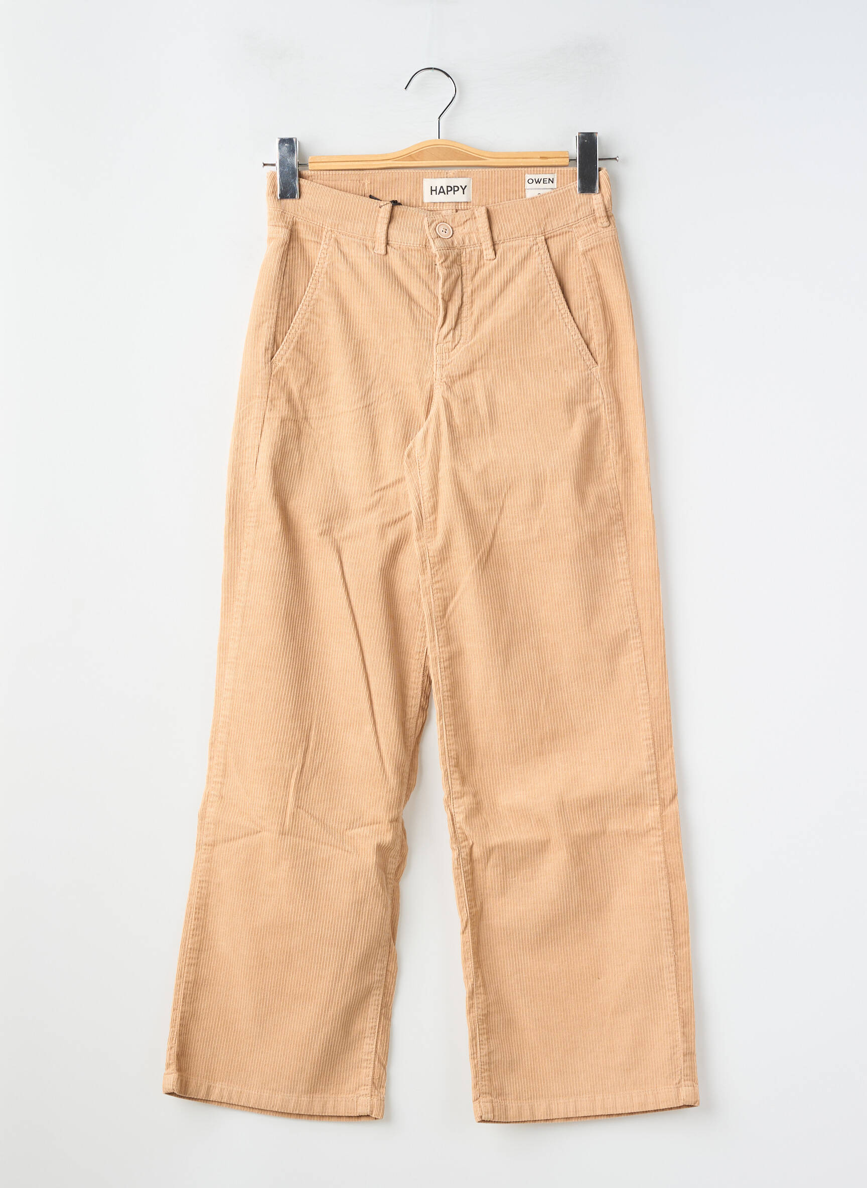 Pantalon large fermeture zippée sous rabat boutonné taille normale beige HAPPY femme