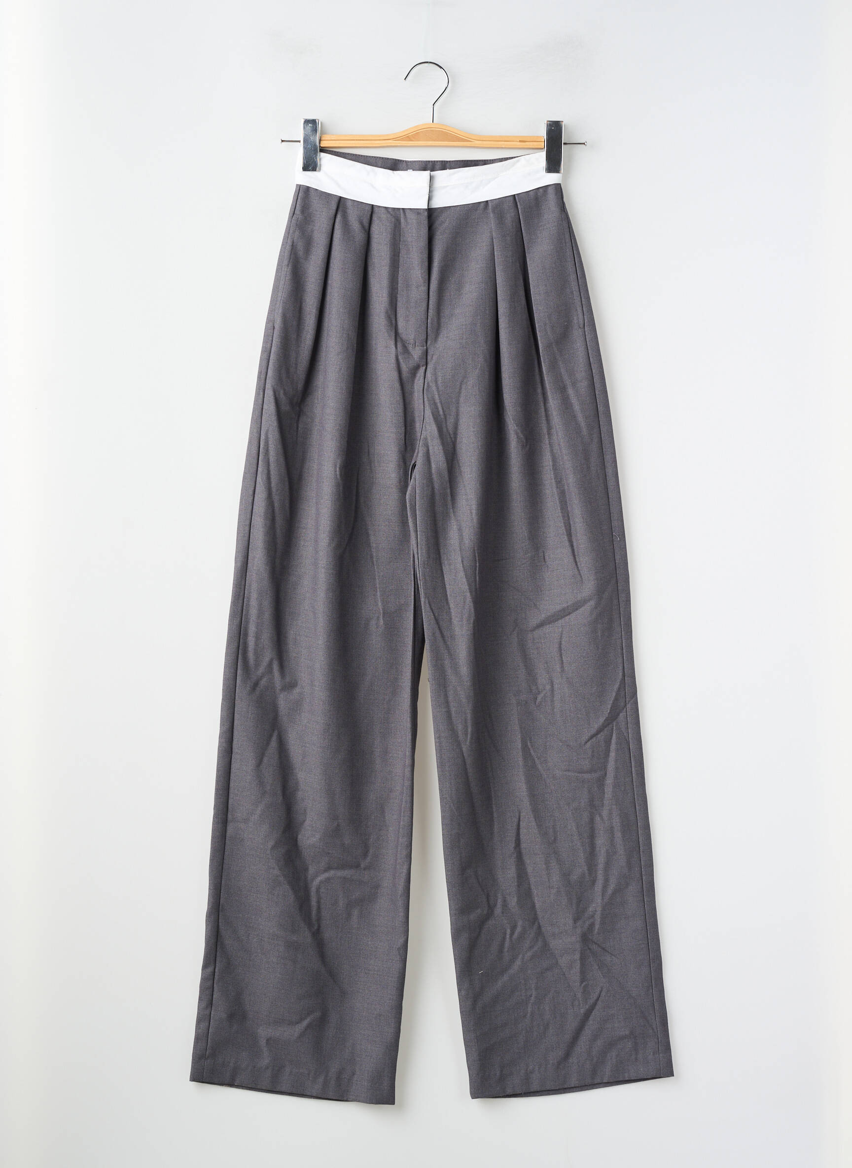 Pantalon large taille à pinces taille haute gris SUNCOO femme
