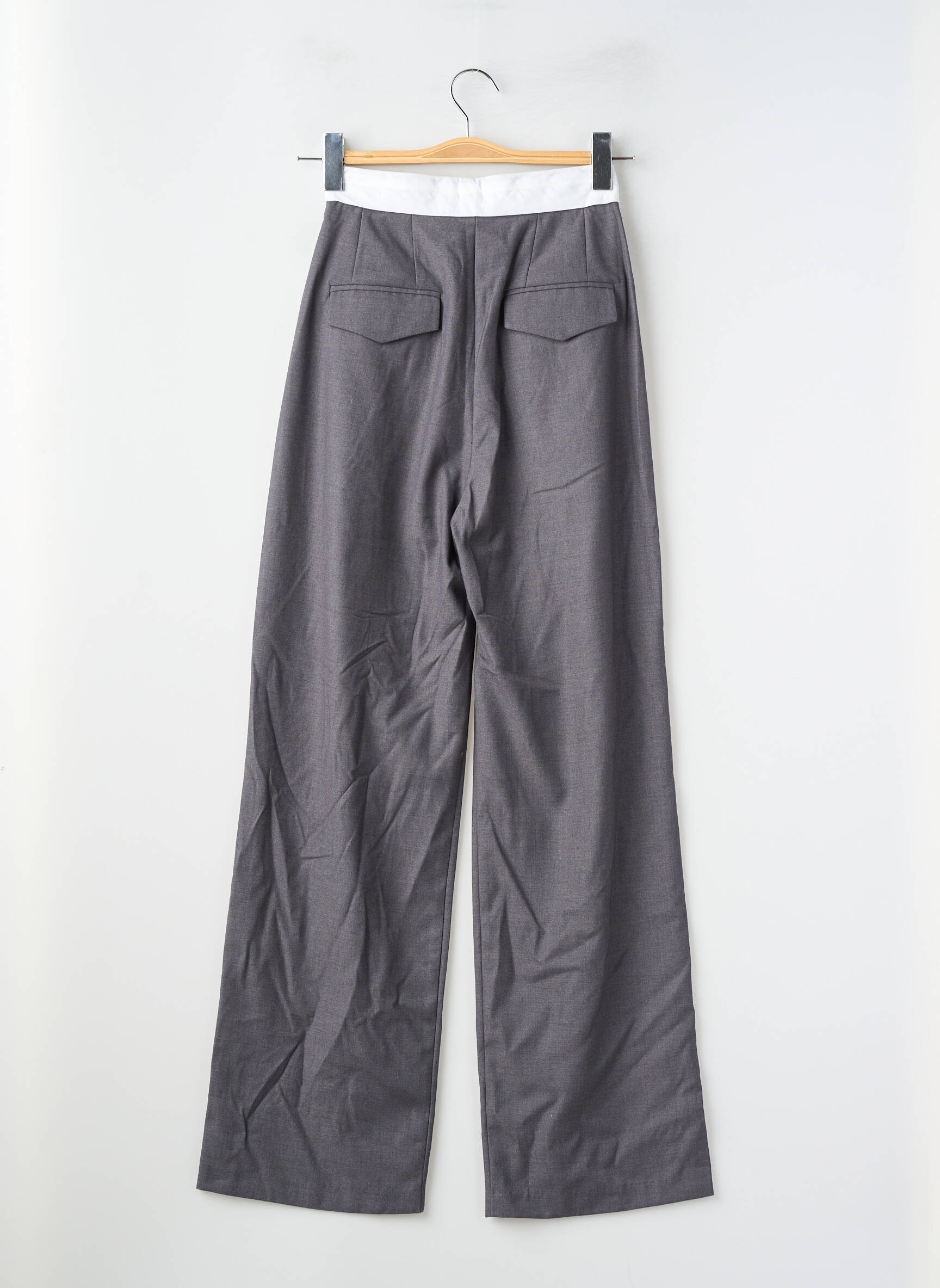Pantalon large taille à pinces taille haute gris SUNCOO femme