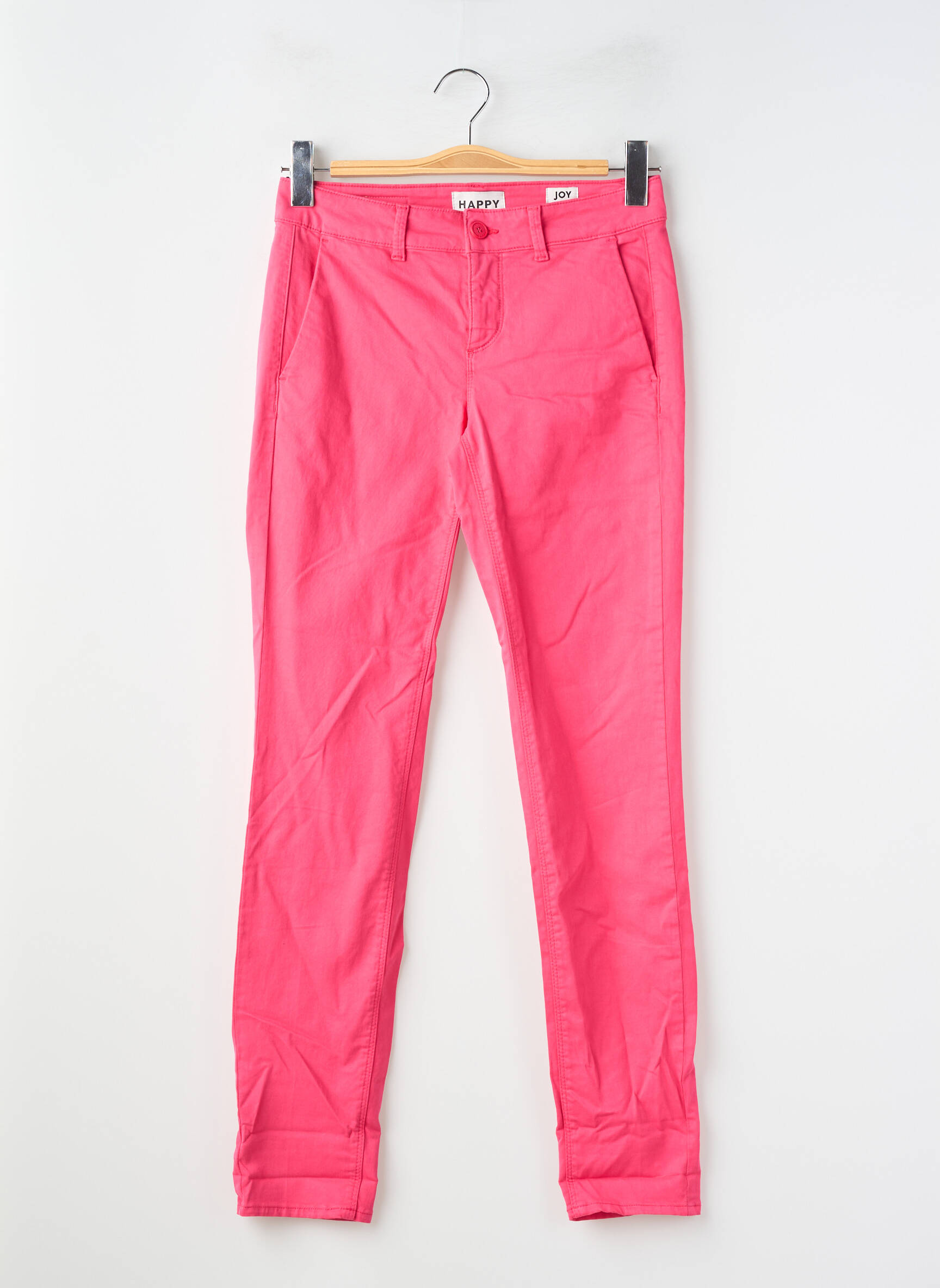 Pantalon chino tissage popeline taille normale rose HAPPY femme