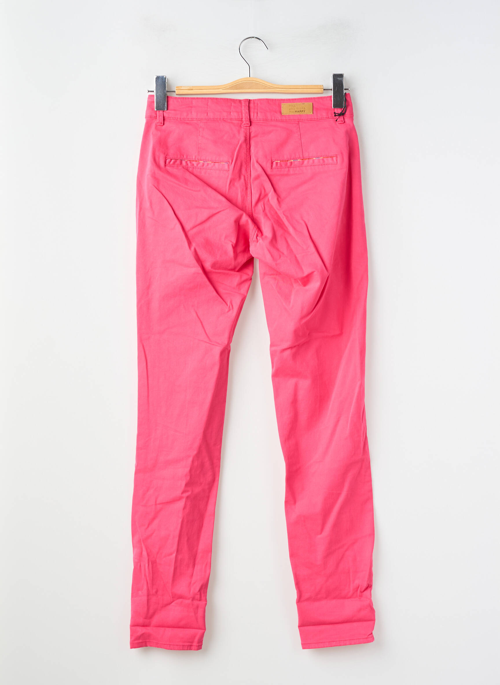 Pantalon chino tissage popeline taille normale rose HAPPY femme