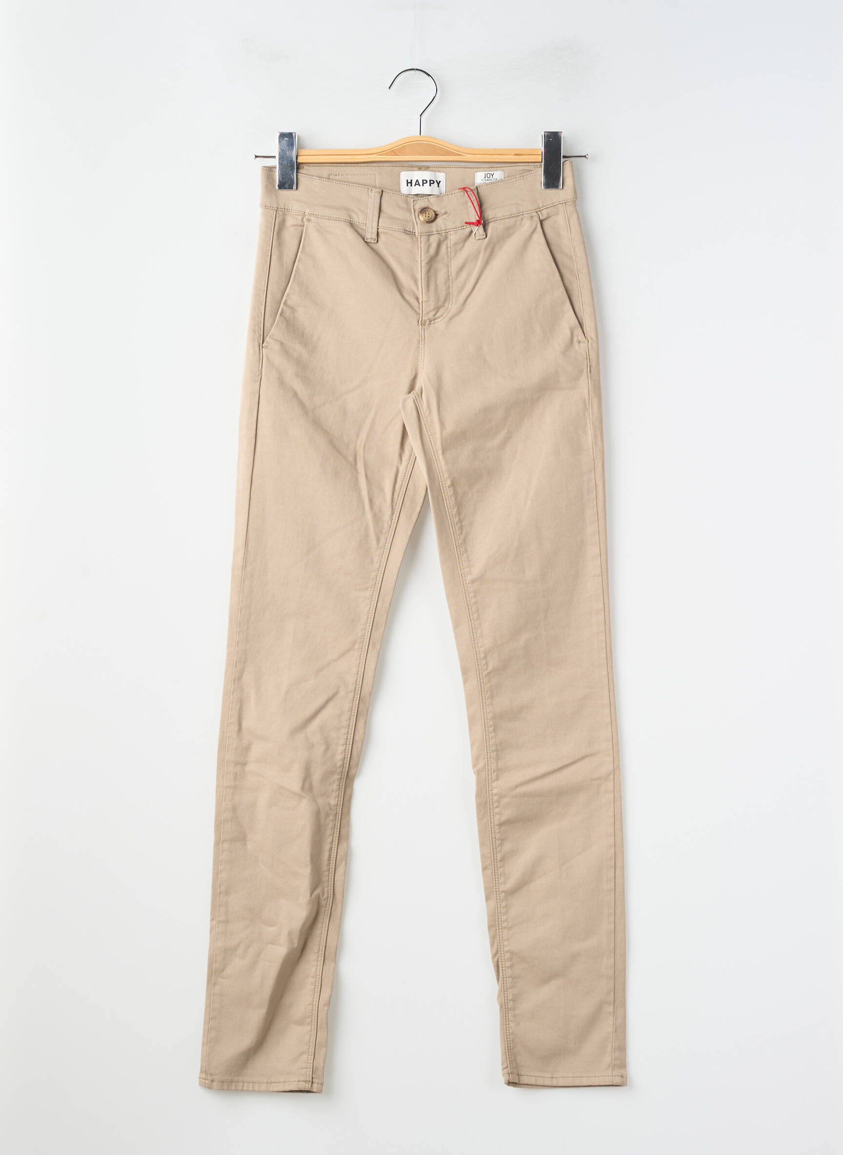 Pantalon chino tissage popeline taille normale marron HAPPY femme