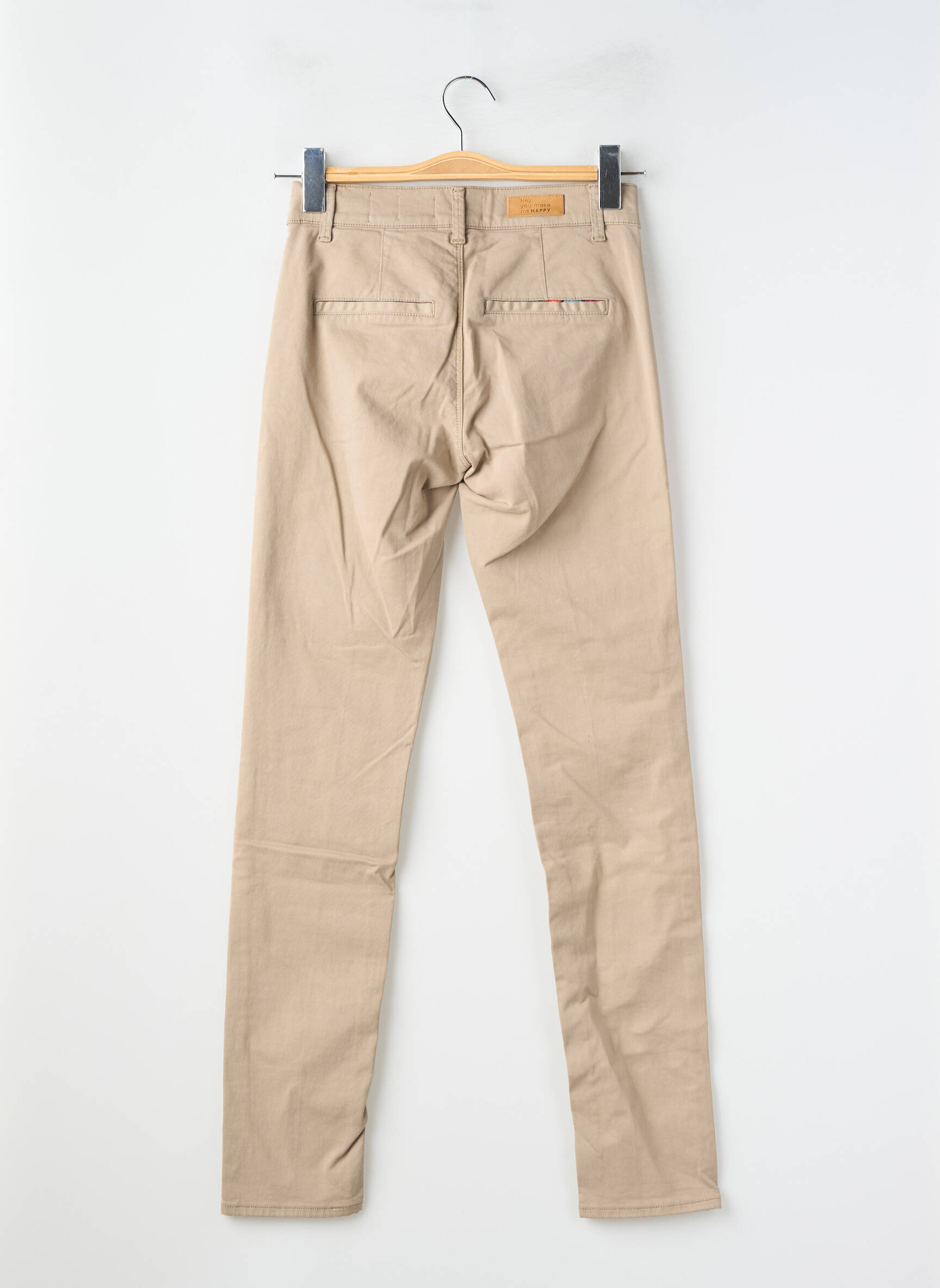 Pantalon chino tissage popeline taille normale marron HAPPY femme