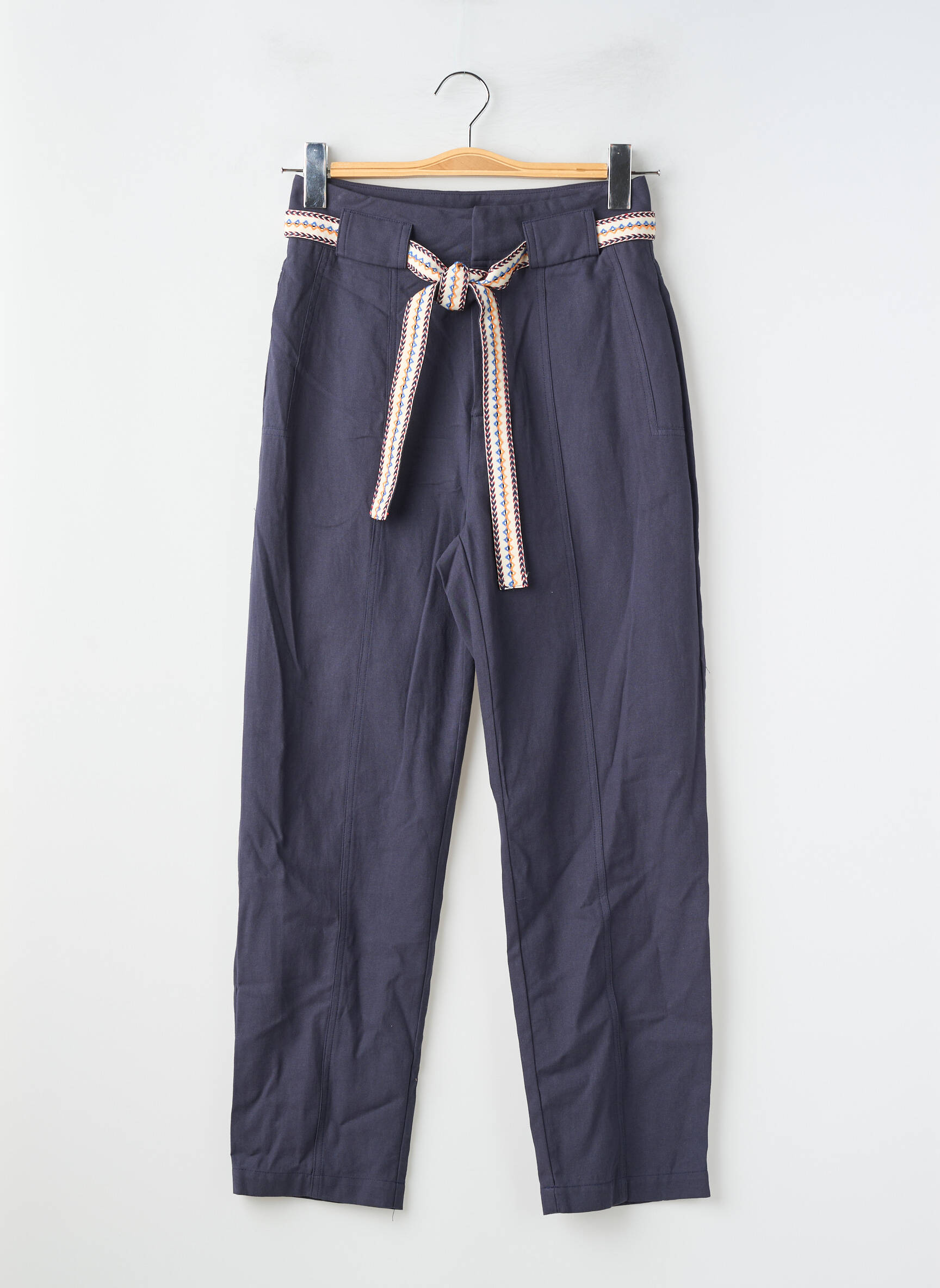 Pantalon droit tissage crêpe taille haute bleu SUNCOO femme