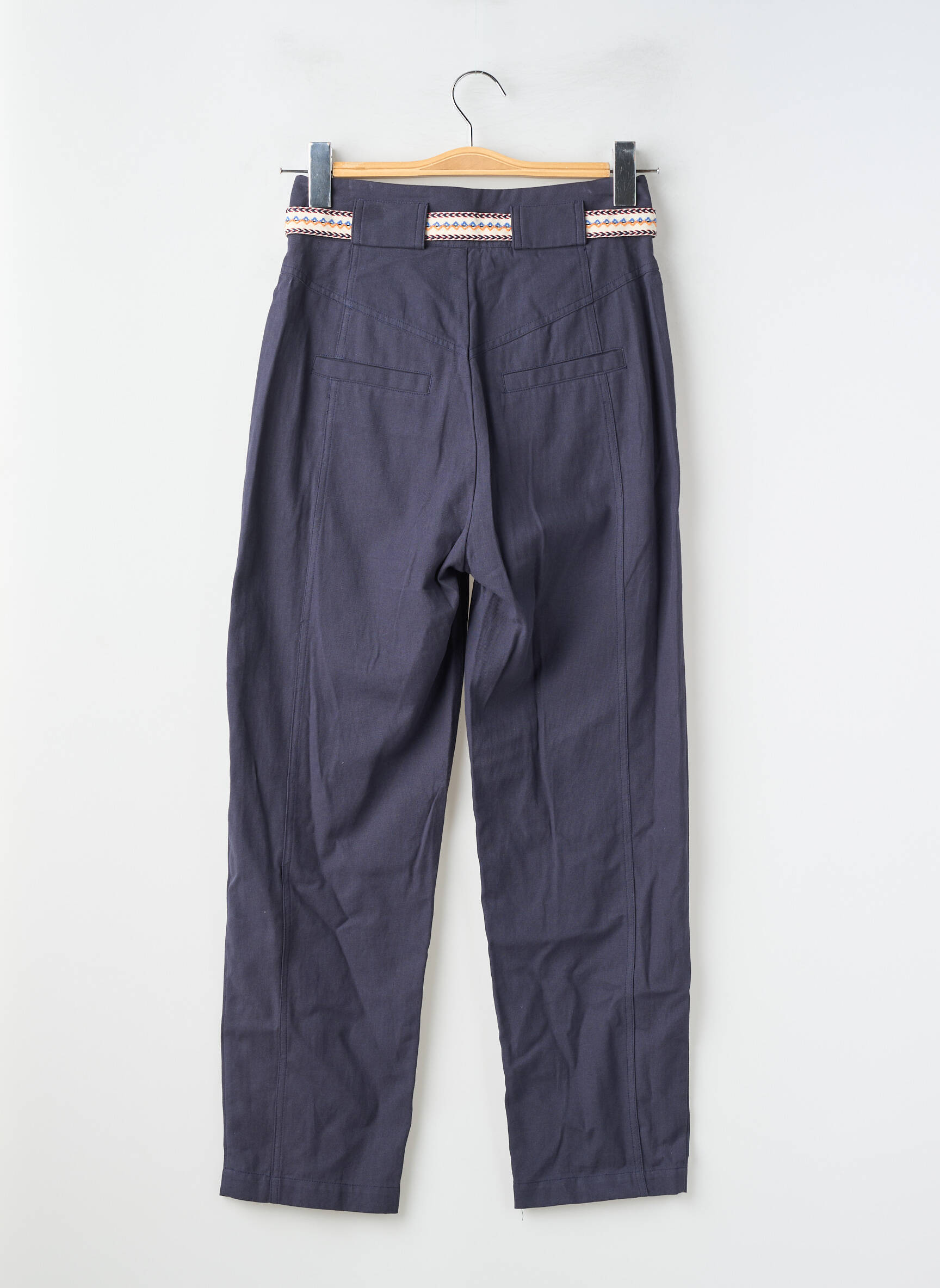 Pantalon droit tissage crêpe taille haute bleu SUNCOO femme