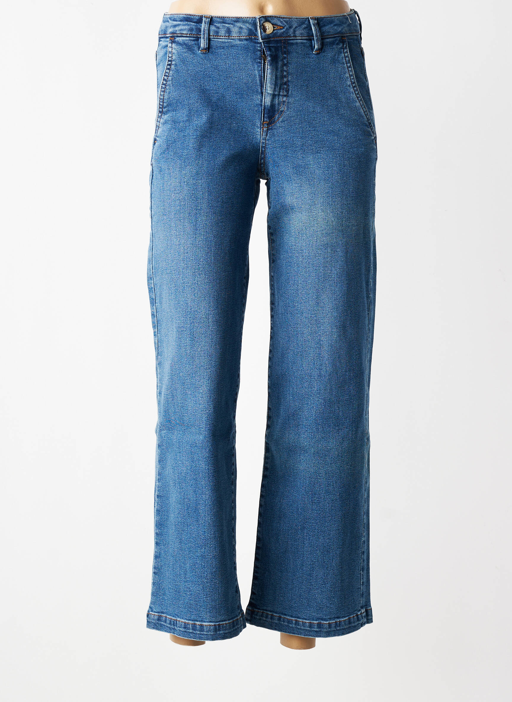 Jeans coupe droite taille haute taille haute bleu fonce HAPPY femme