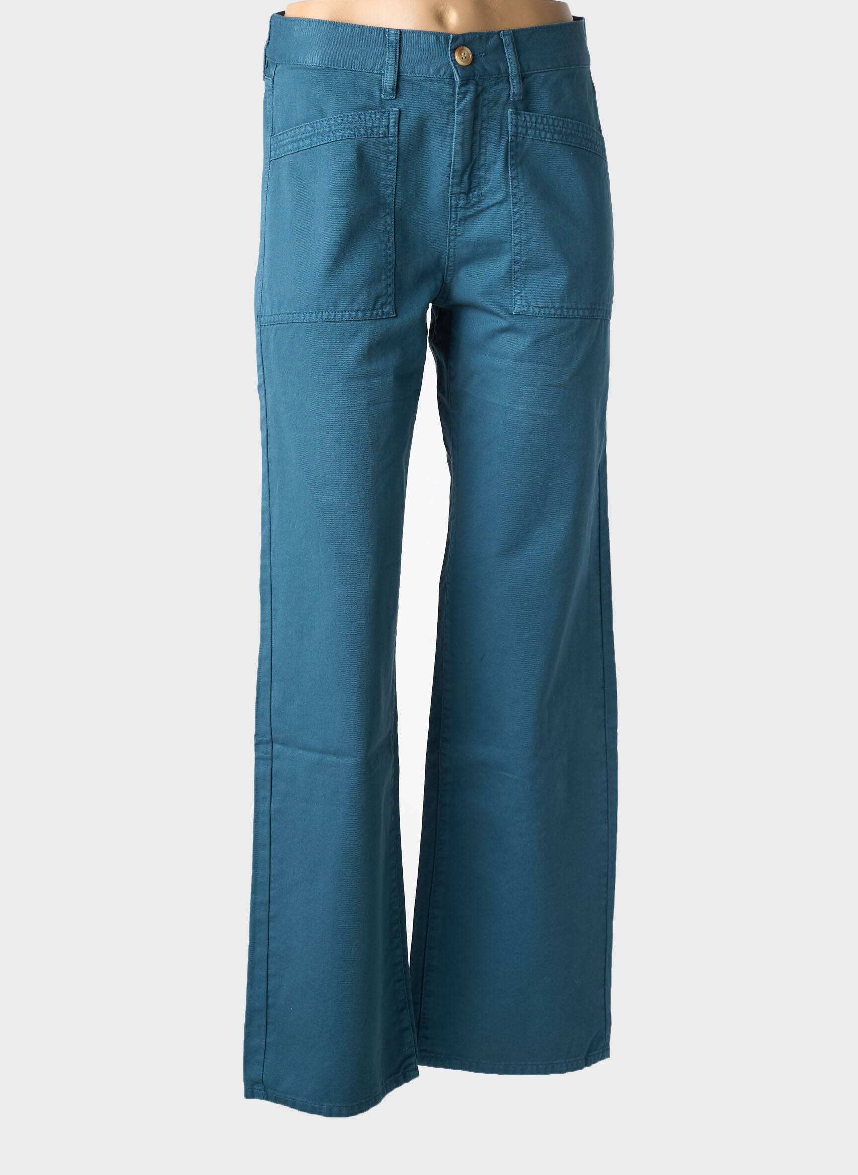 Pantalon droit tissage popeline taille normale bleu HAPPY femme