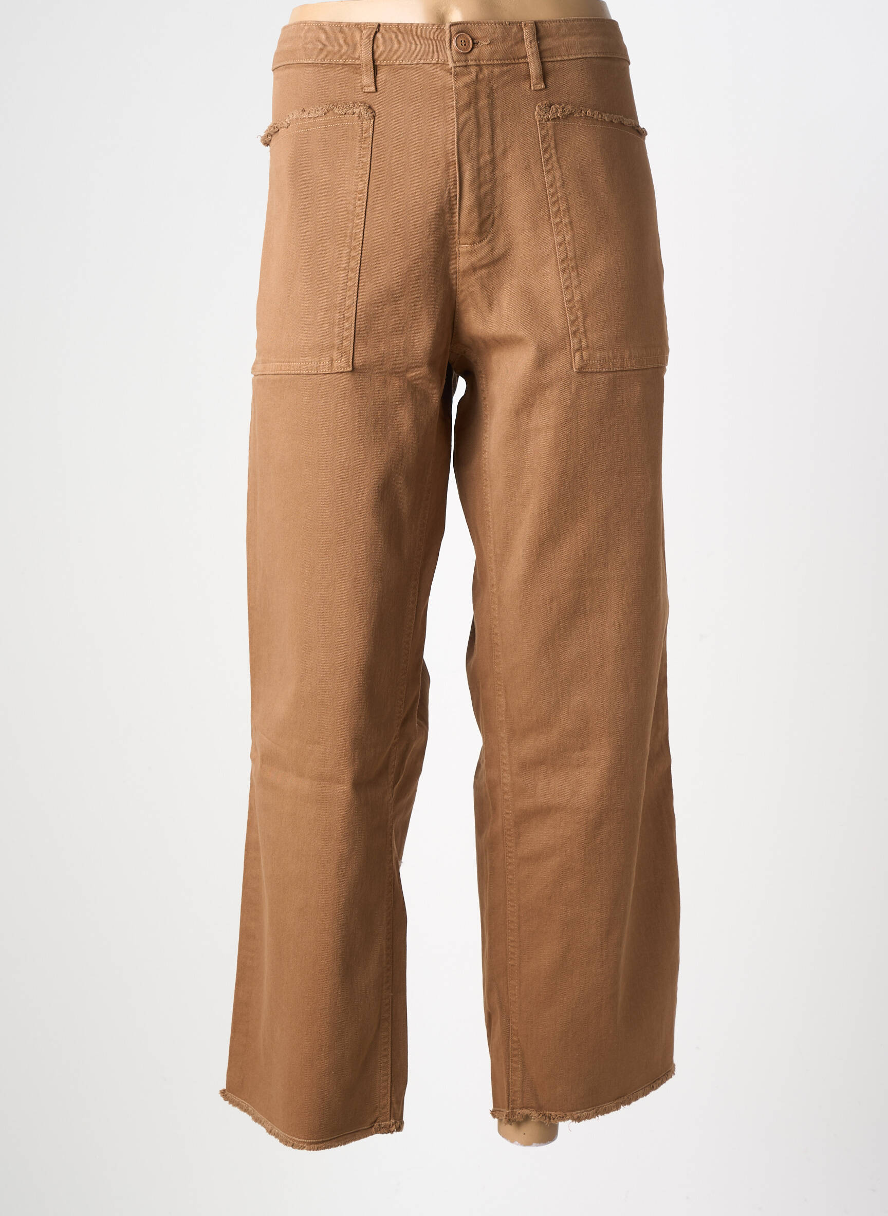 Pantalon large fermeture zippée sous rabat boutonné taille normale marron HAPPY femme
