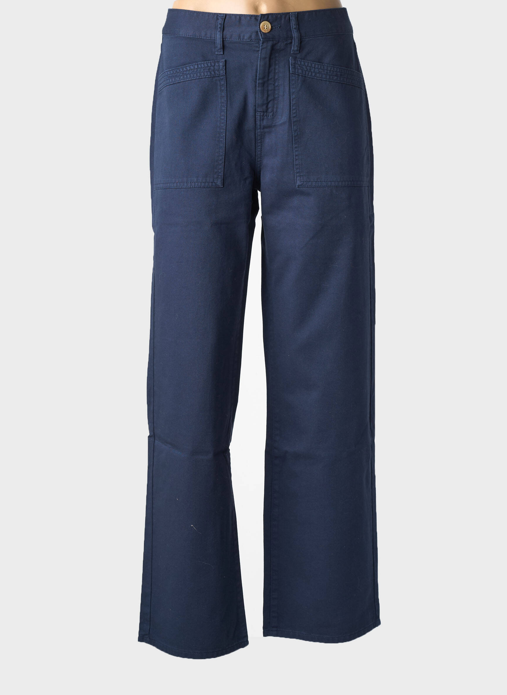 Pantalon large fermeture zippée sous rabat boutonné taille haute bleu HAPPY femme