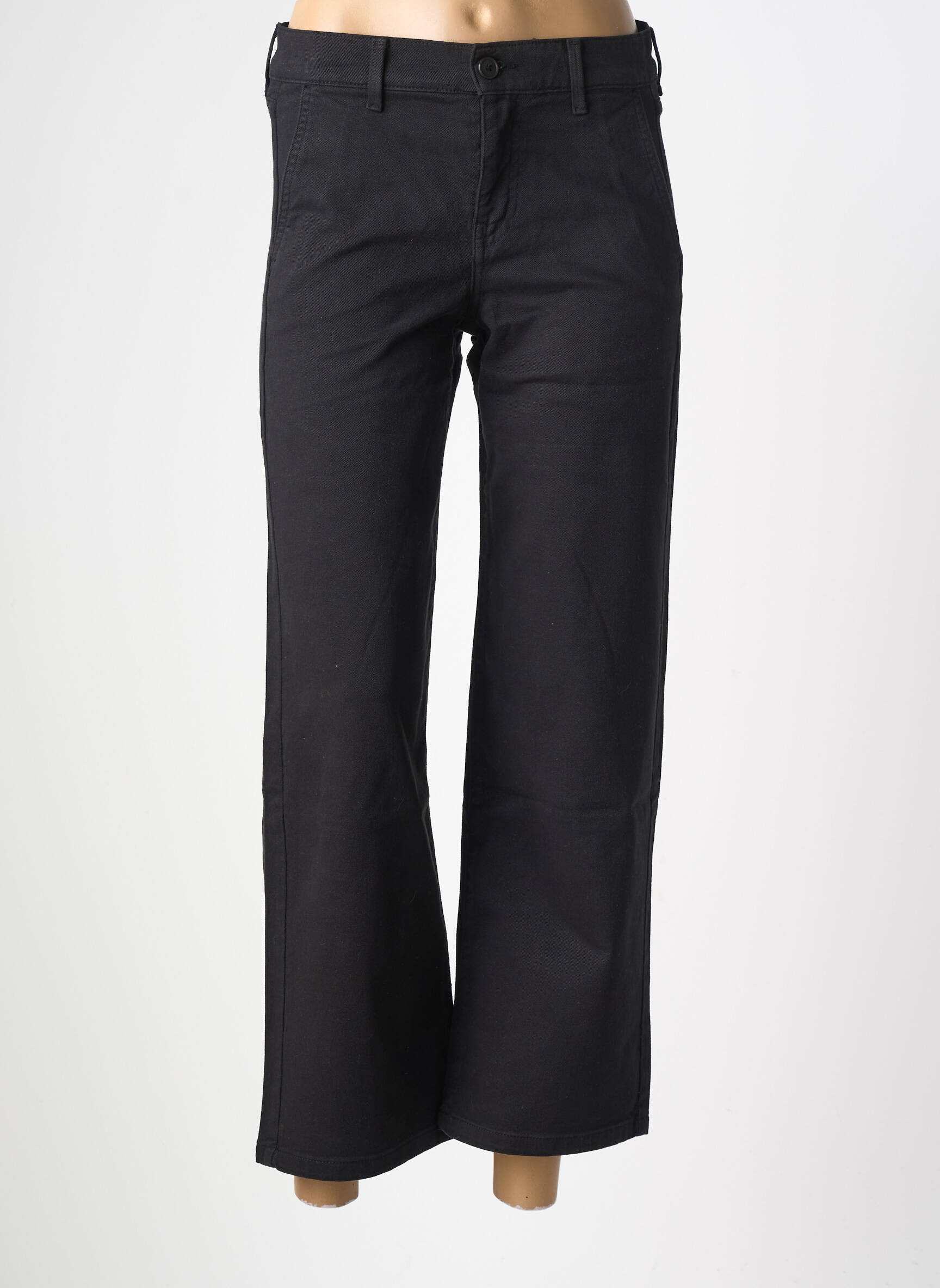 Pantalon chino fermeture zippée sous rabat boutonné taille normale noir HAPPY femme