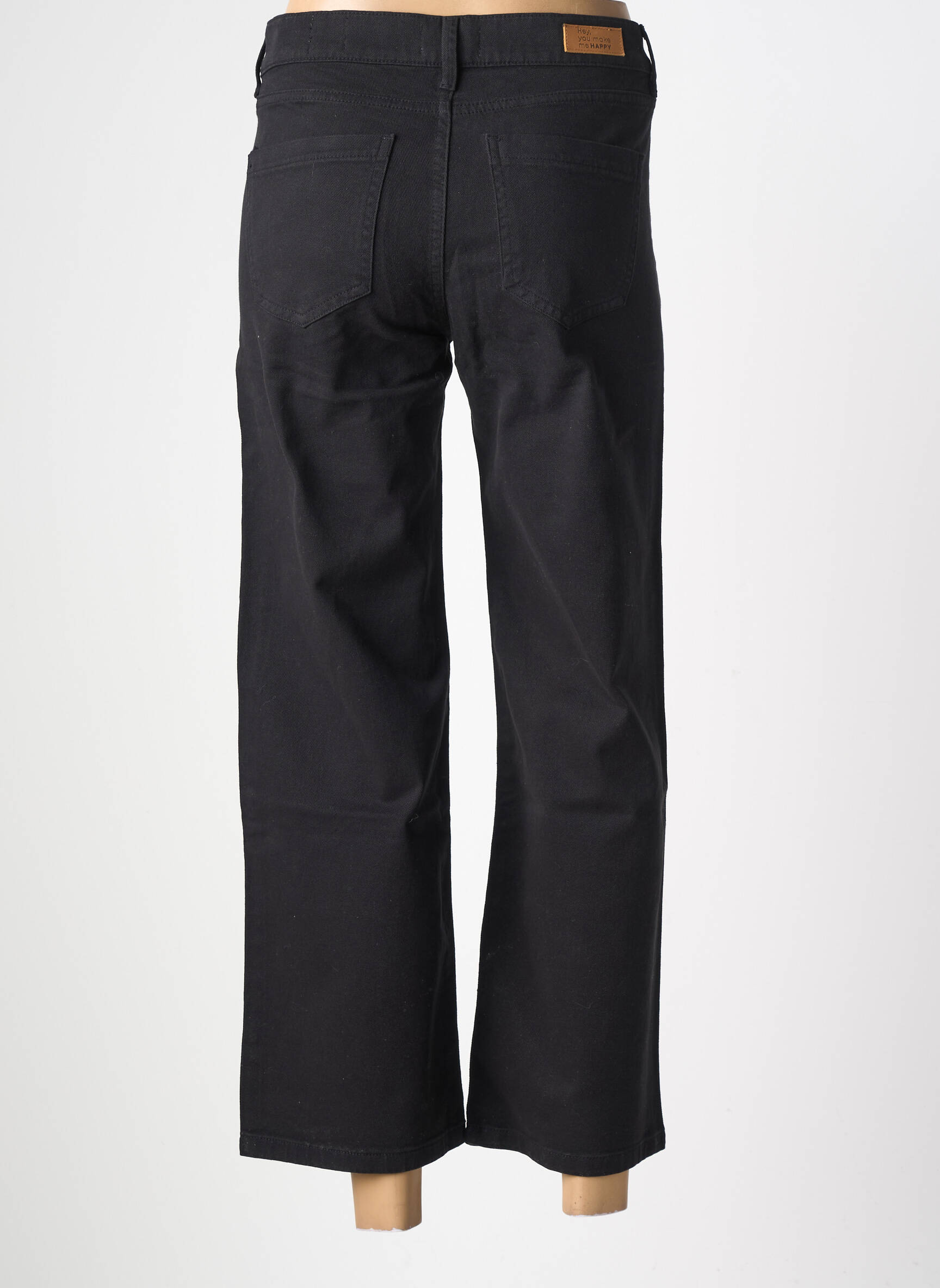 Pantalon chino fermeture zippée sous rabat boutonné taille normale noir HAPPY femme