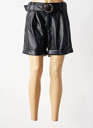 Short tissage simili-cuir taille haute noir SUNCOO femme