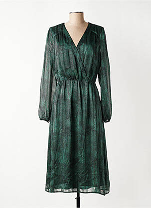 Robe mi-longue imprimé fantaisie manches longues vert LPB LES PETITES BOMBES  femme