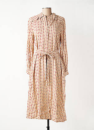 Robe mi-longue coupe fluide manches longues beige INDI & COLD femme