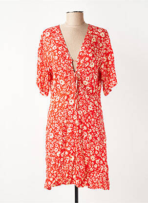 Robe mi-longue imprimé fleurs manches courtes orange FREEMAN T.PORTER femme