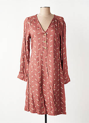 Robe mi-longue imprimé fleurs manches longues rose INDI & COLD femme