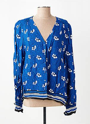 Chemisier tissage crêpe manches longues bleu SUNCOO femme