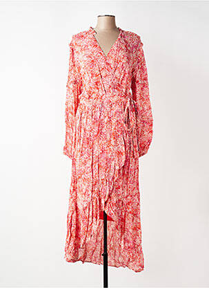 Robe longue imprimé fantaisie manches 3/4 orange SUNCOO femme