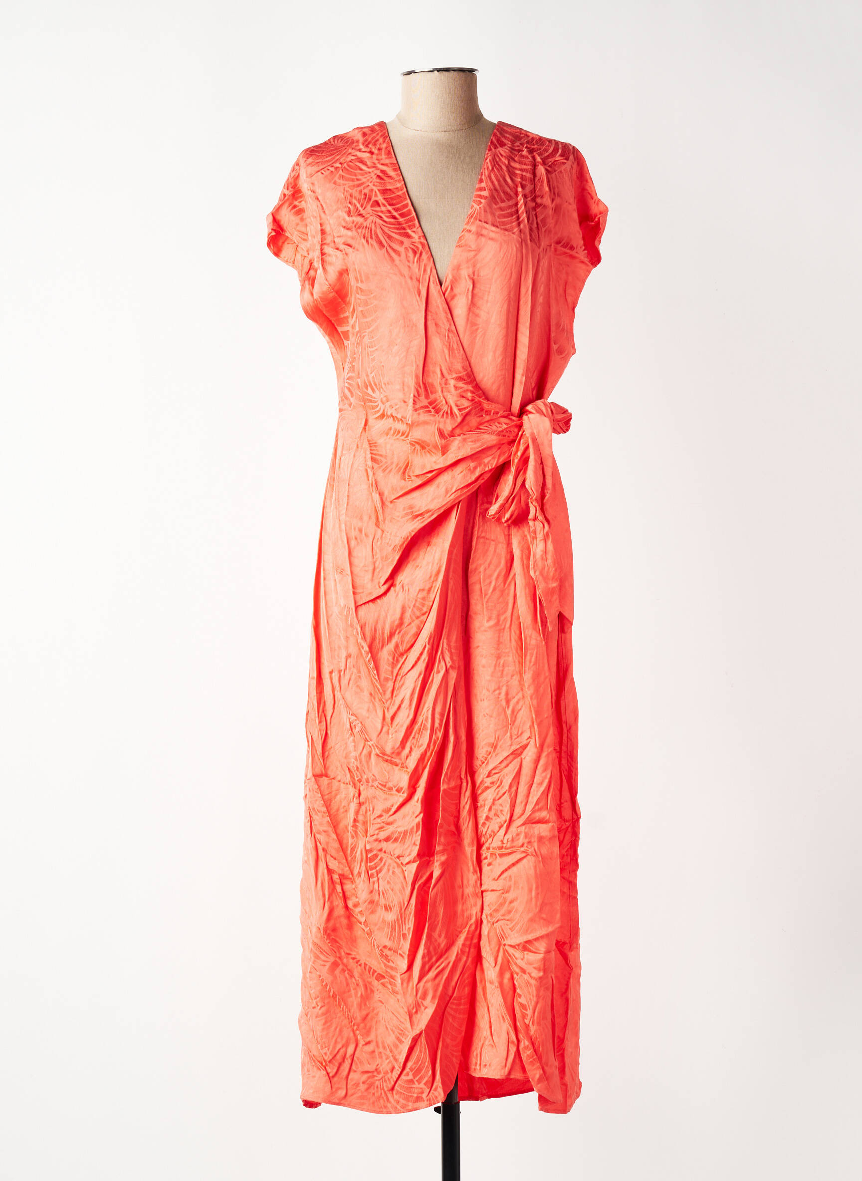Robe mi-longue manches courtes manches courtes orange SUNCOO femme