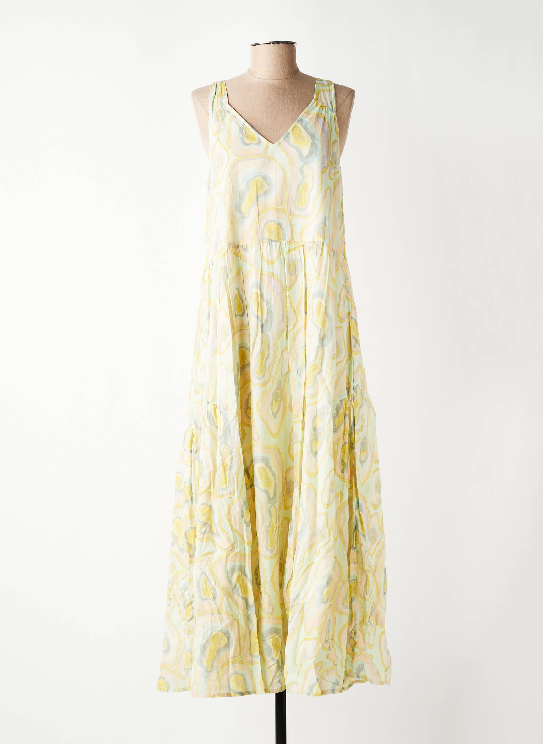 Robe longue imprimé fantaisie sans manche vert INDI & COLD femme