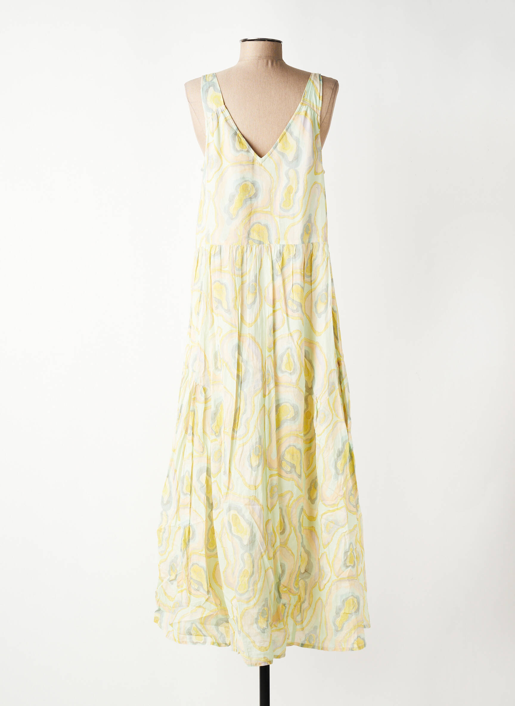 Robe longue imprimé fantaisie sans manche vert INDI & COLD femme