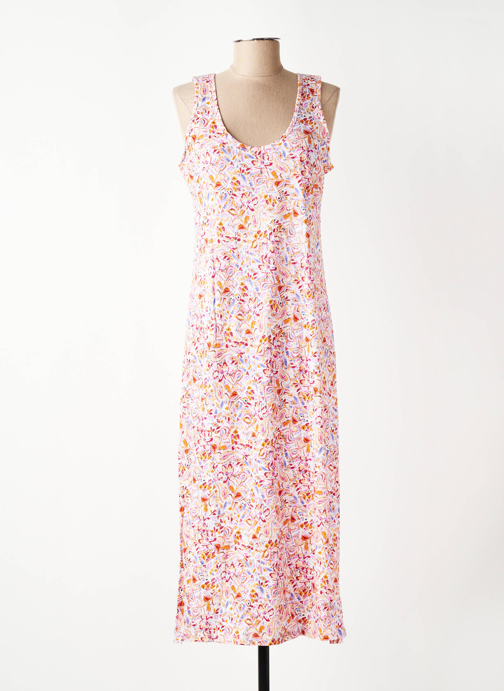 Robe longue imprimé fantaisie sans manche rouge RUE MAZARINE femme