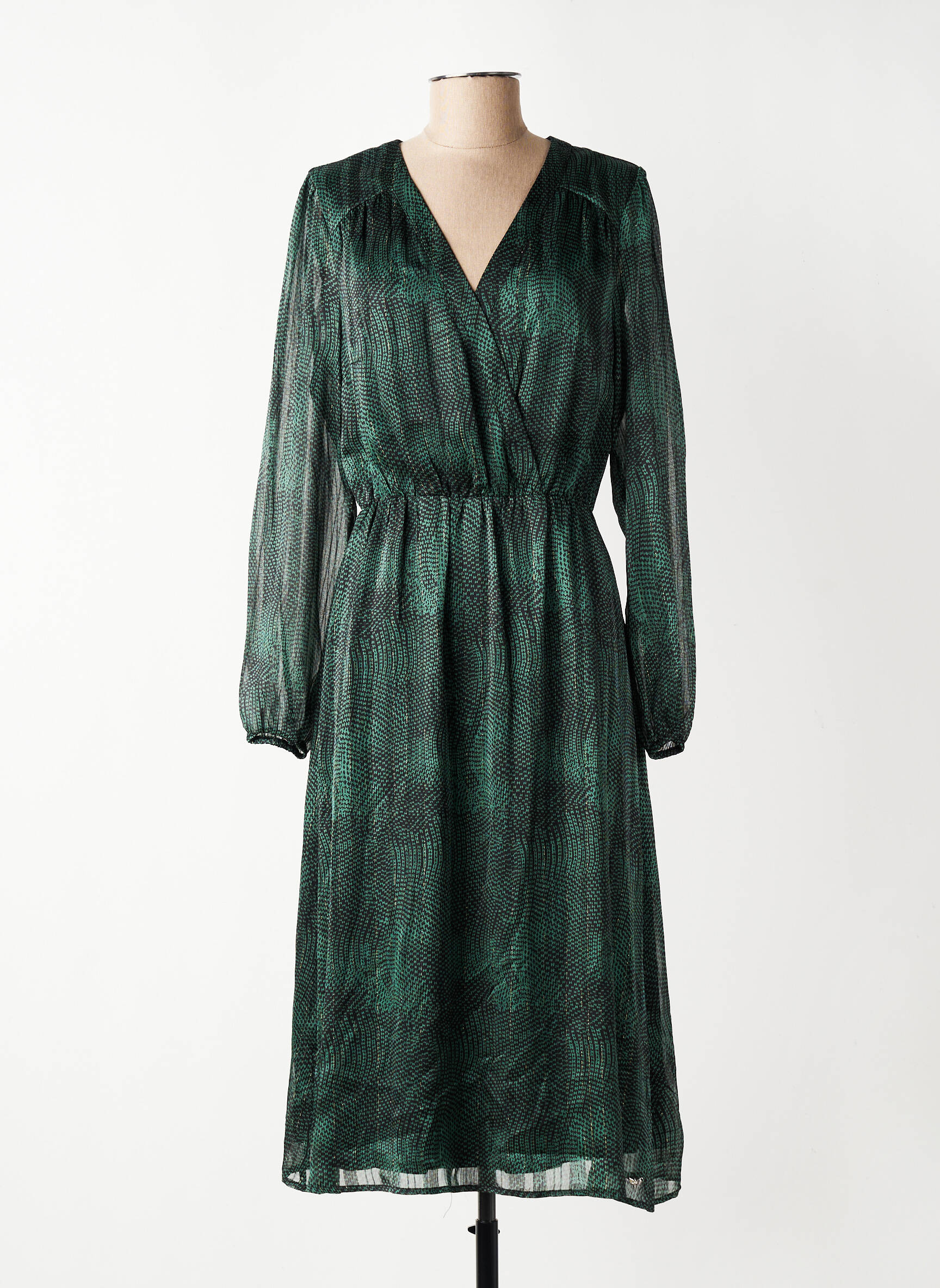 Robe mi-longue imprimé fantaisie manches longues vert LPB LES PETITES BOMBES  femme