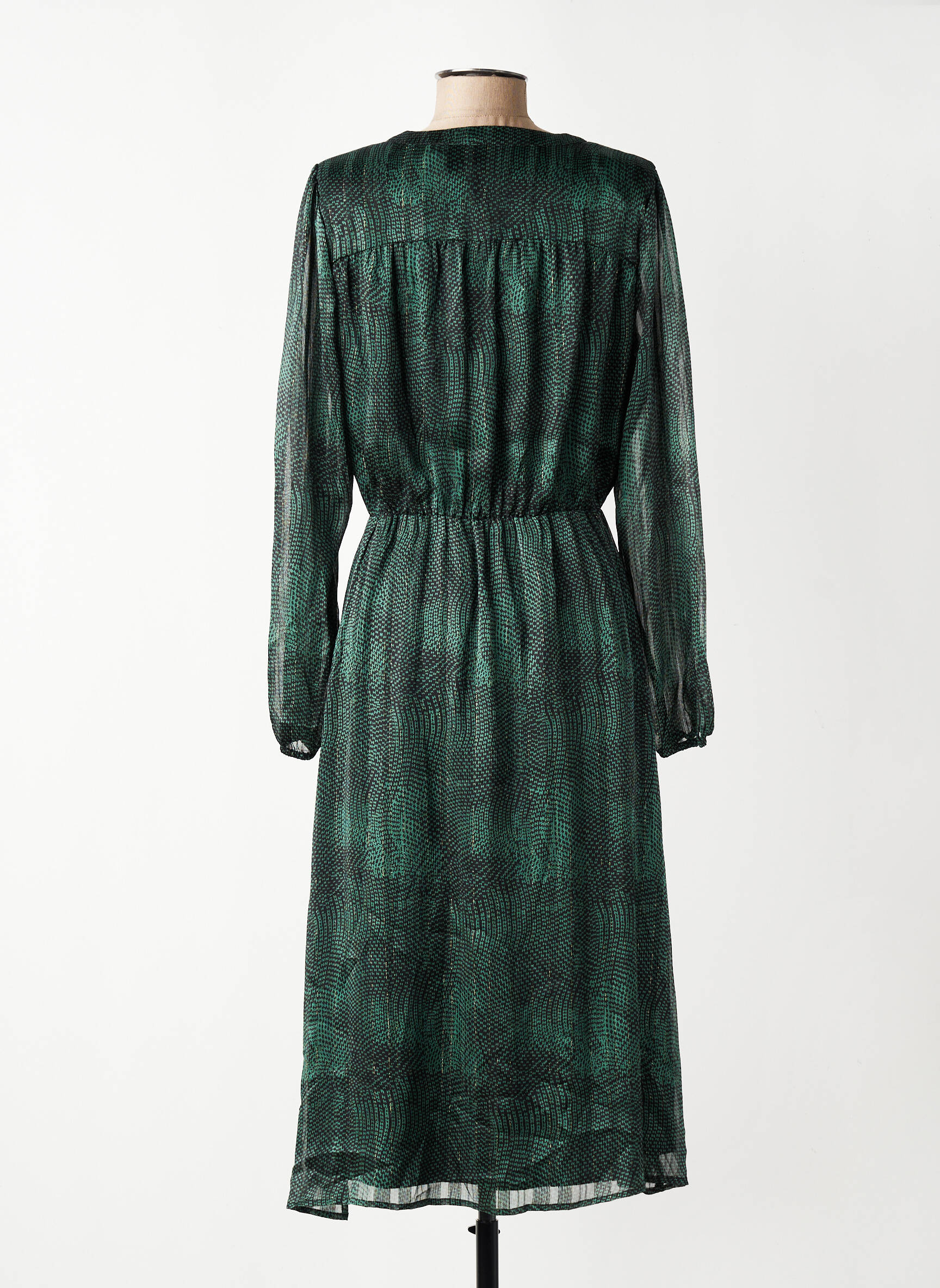 Robe mi-longue imprimé fantaisie manches longues vert LPB LES PETITES BOMBES  femme