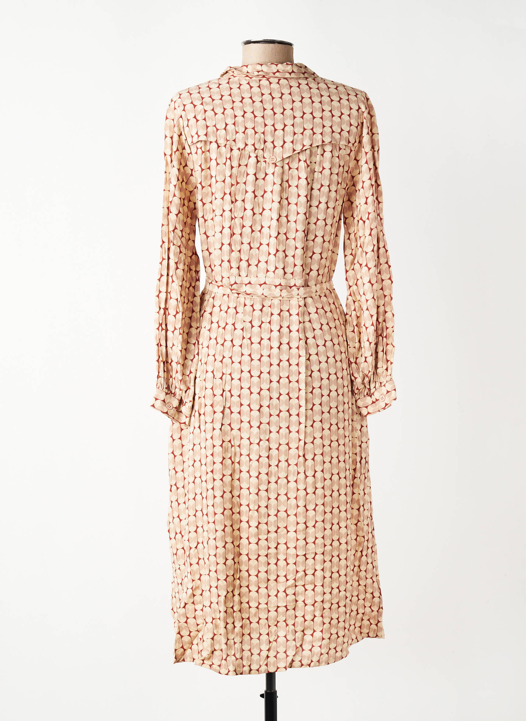 Robe mi-longue coupe fluide manches longues beige INDI & COLD femme